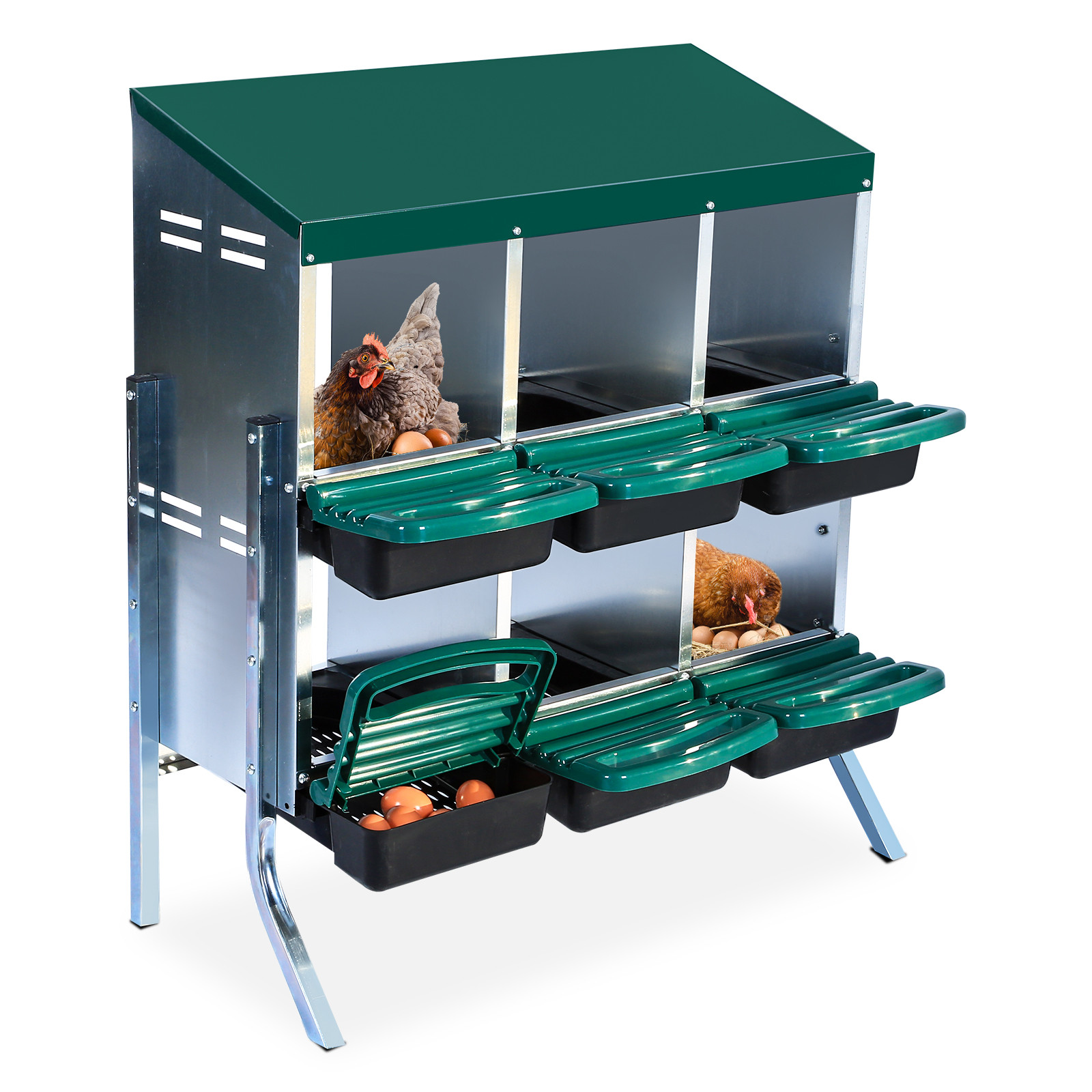 Chicken Nesting Box 6-Hole with Leg for Laying Eggs Egg Collection Protect Green