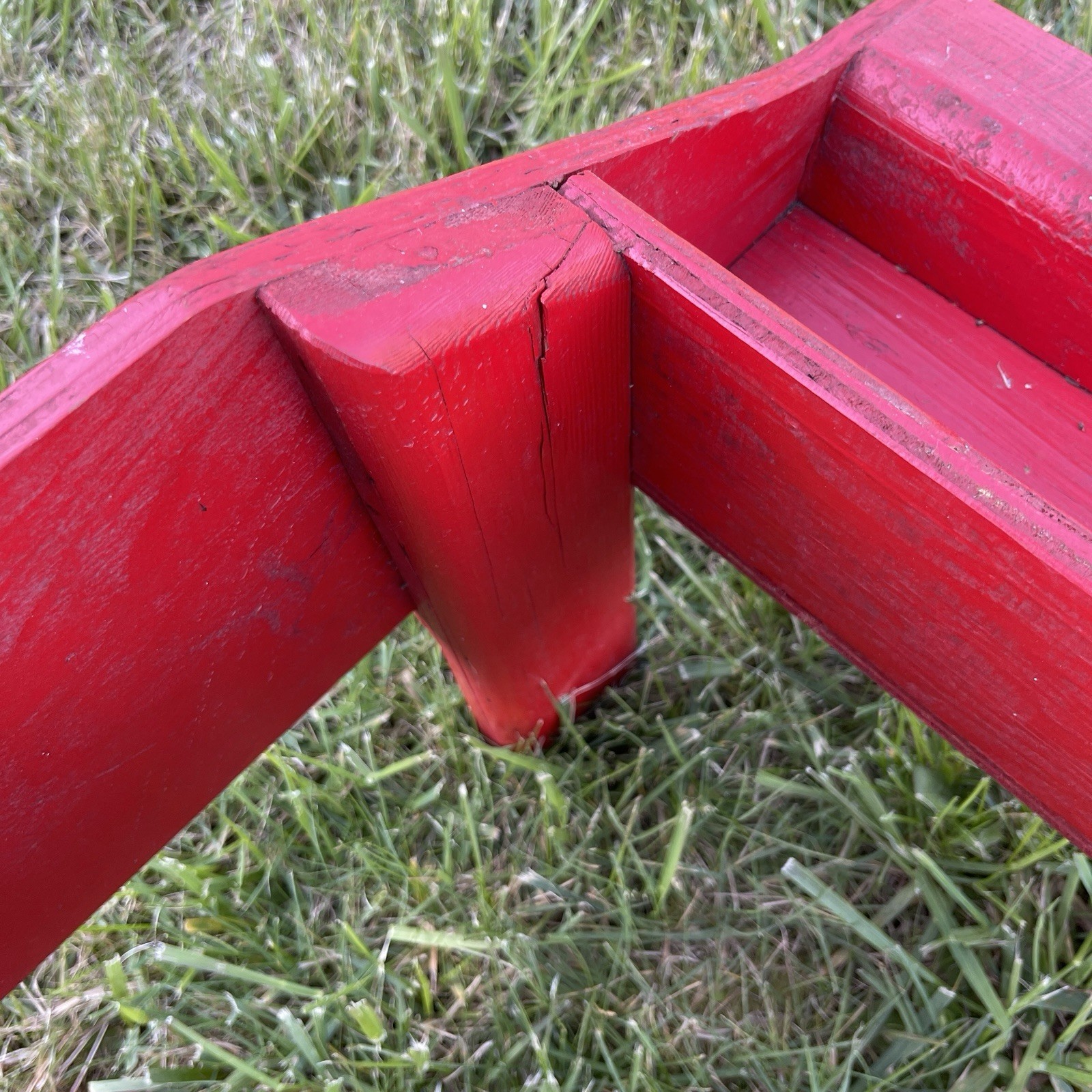 Vintage Red Wood Bench w/ Walnut Nut Cracker Attachment
