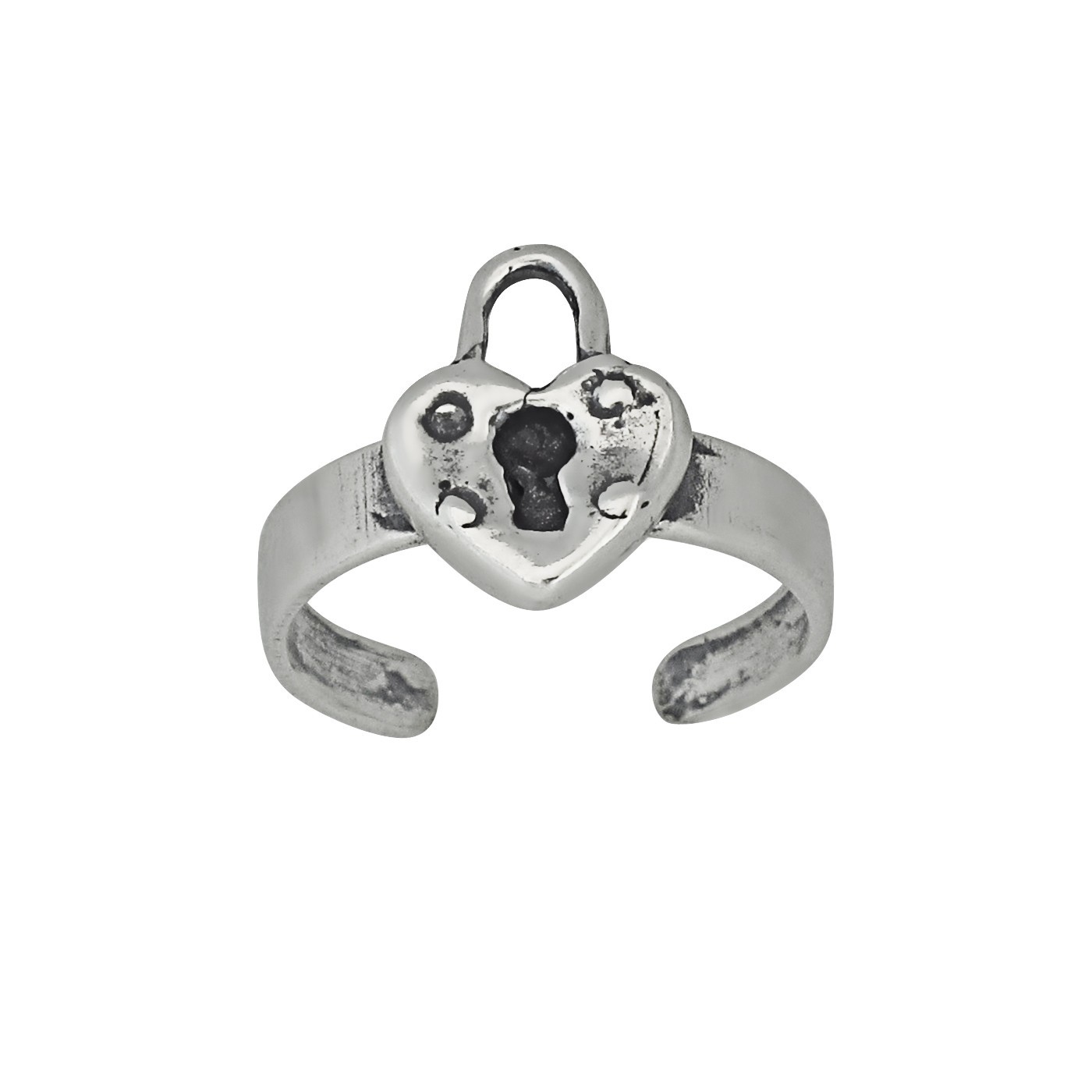 Sterling Silver .925 Lock Heart Toe Ring adjustable size Oxidized  | Made In USA