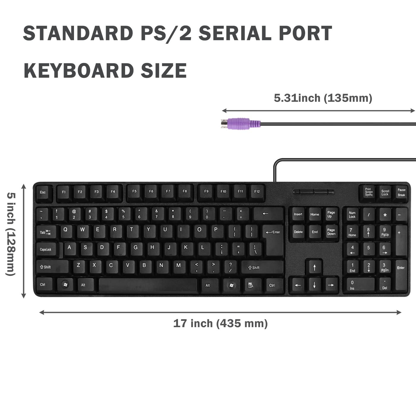 MCSaite Wired PS2 104 Keys Computer Keyboard with Stands,Black,Waterproof - U...