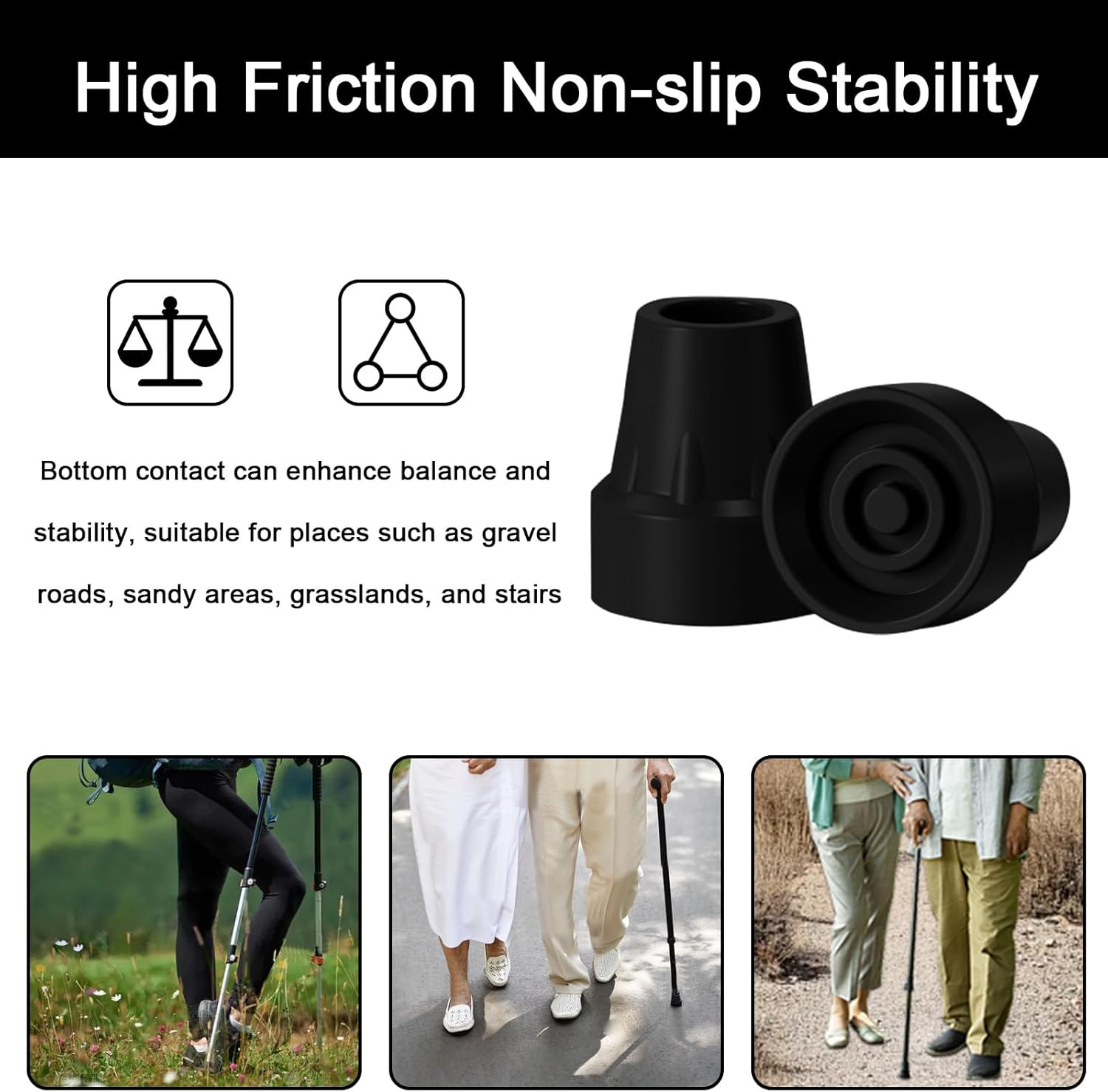 4 Pack Replacement Rubber Cane Tips 3/4 Inch Heavy Duty Rubber Crutch Tips Non S