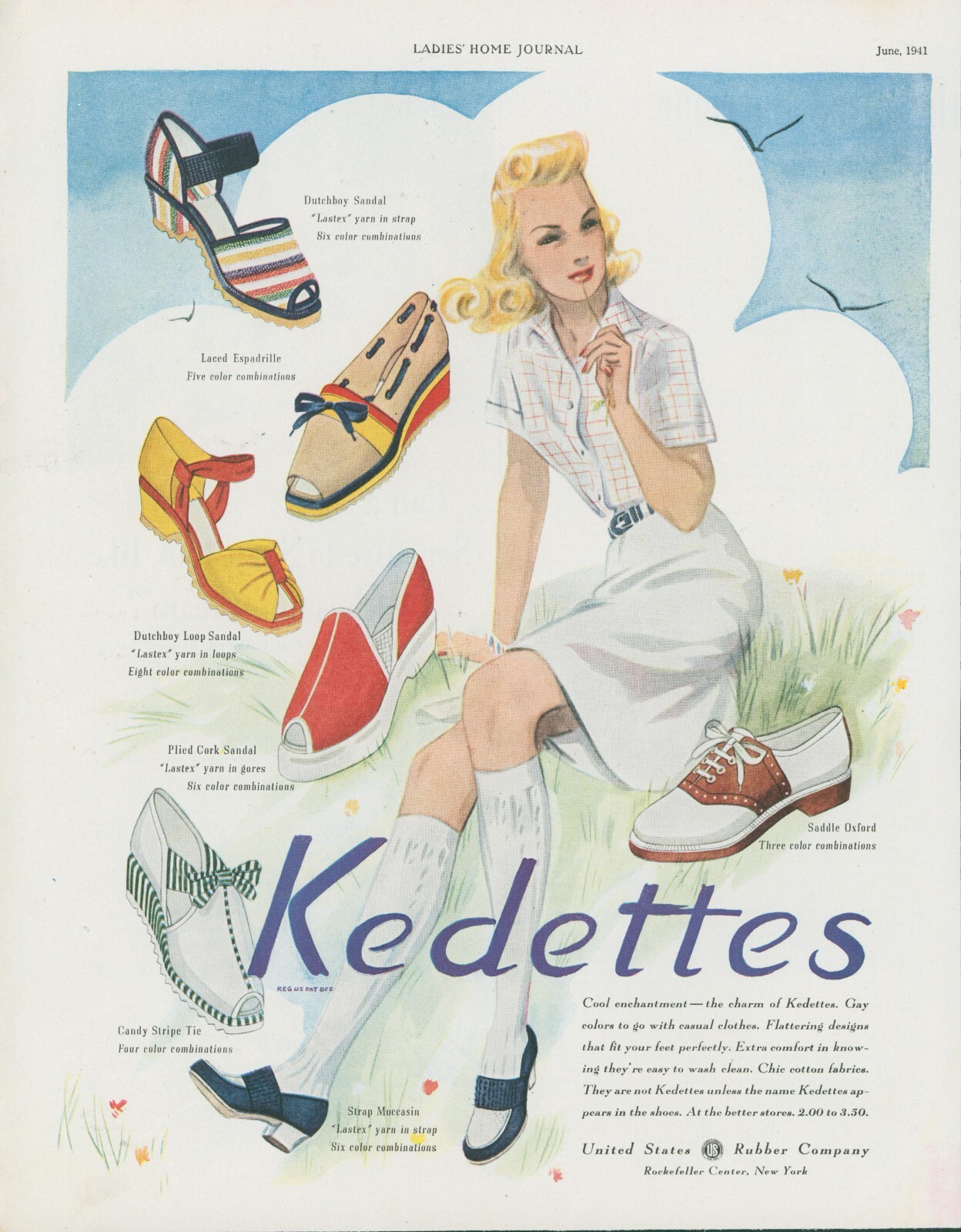 1941 Kedettes Shoes Sea Gulls Espadrille Saddle Oxford Vintage Print Ad LHJ3