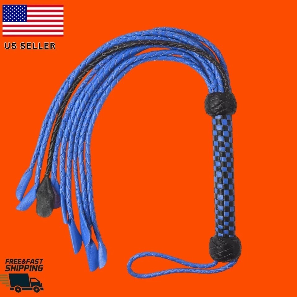 BDSM Real Leather Flogger 9 Tails Dual Color Horse Riding Training Accessory