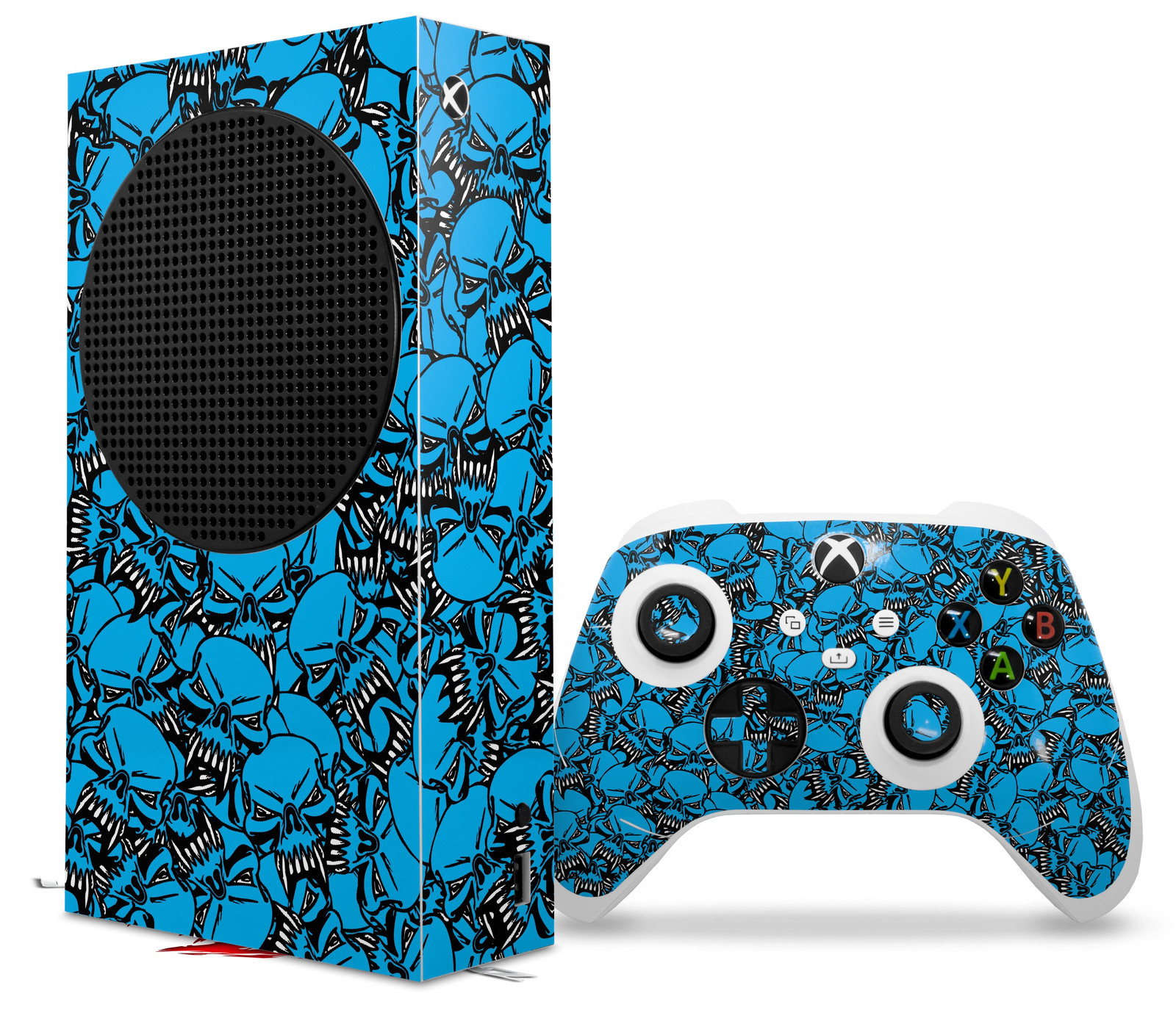 Skin Wrap for XBOX Series S Console Controller Scattered Skulls Neon Blue