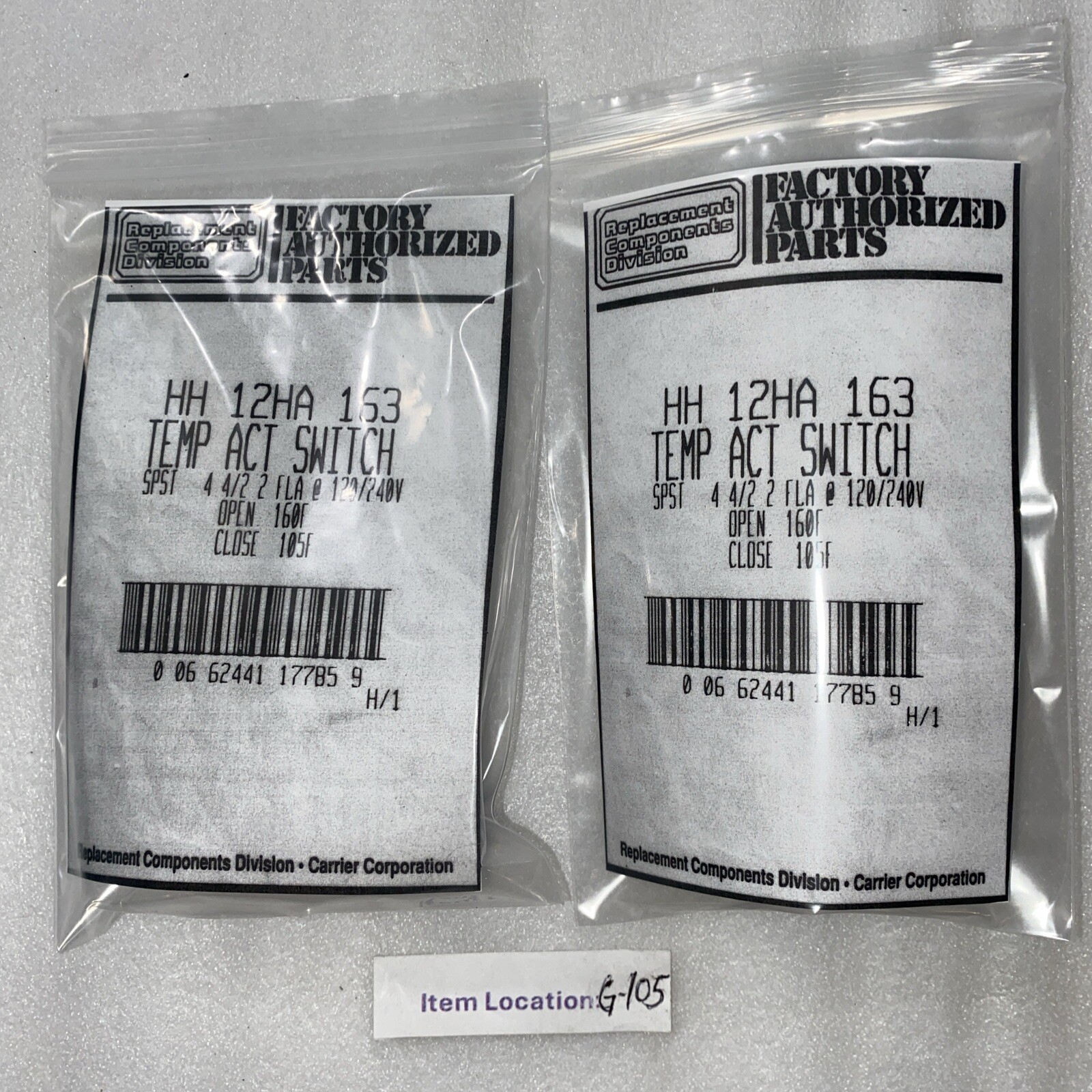 CARRIER HH 12HA 163 TEMP. ACT SWITCH lot of 2