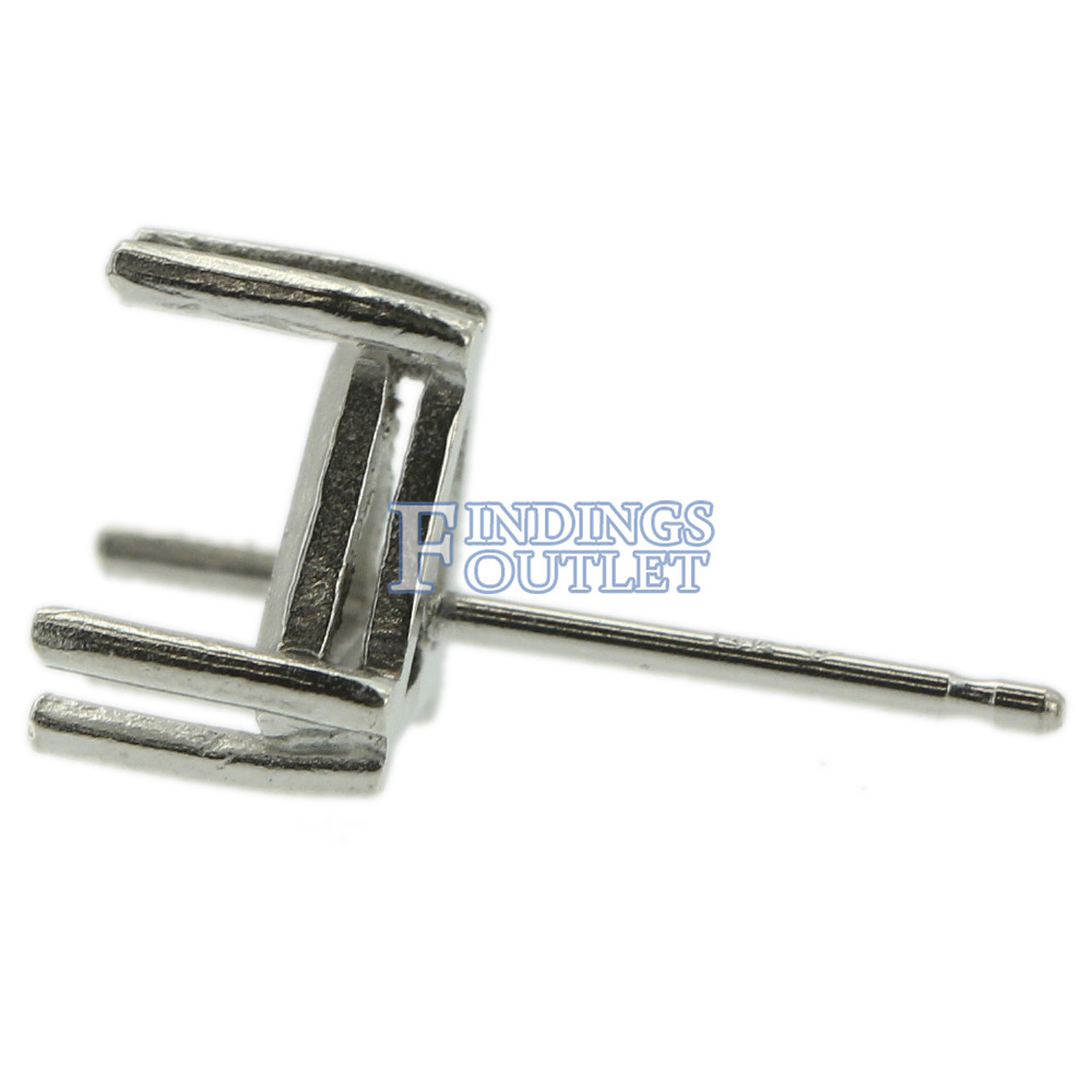14k White Gold Triangle Stud Earring Mounting Setting Push Back Post 6 Prong