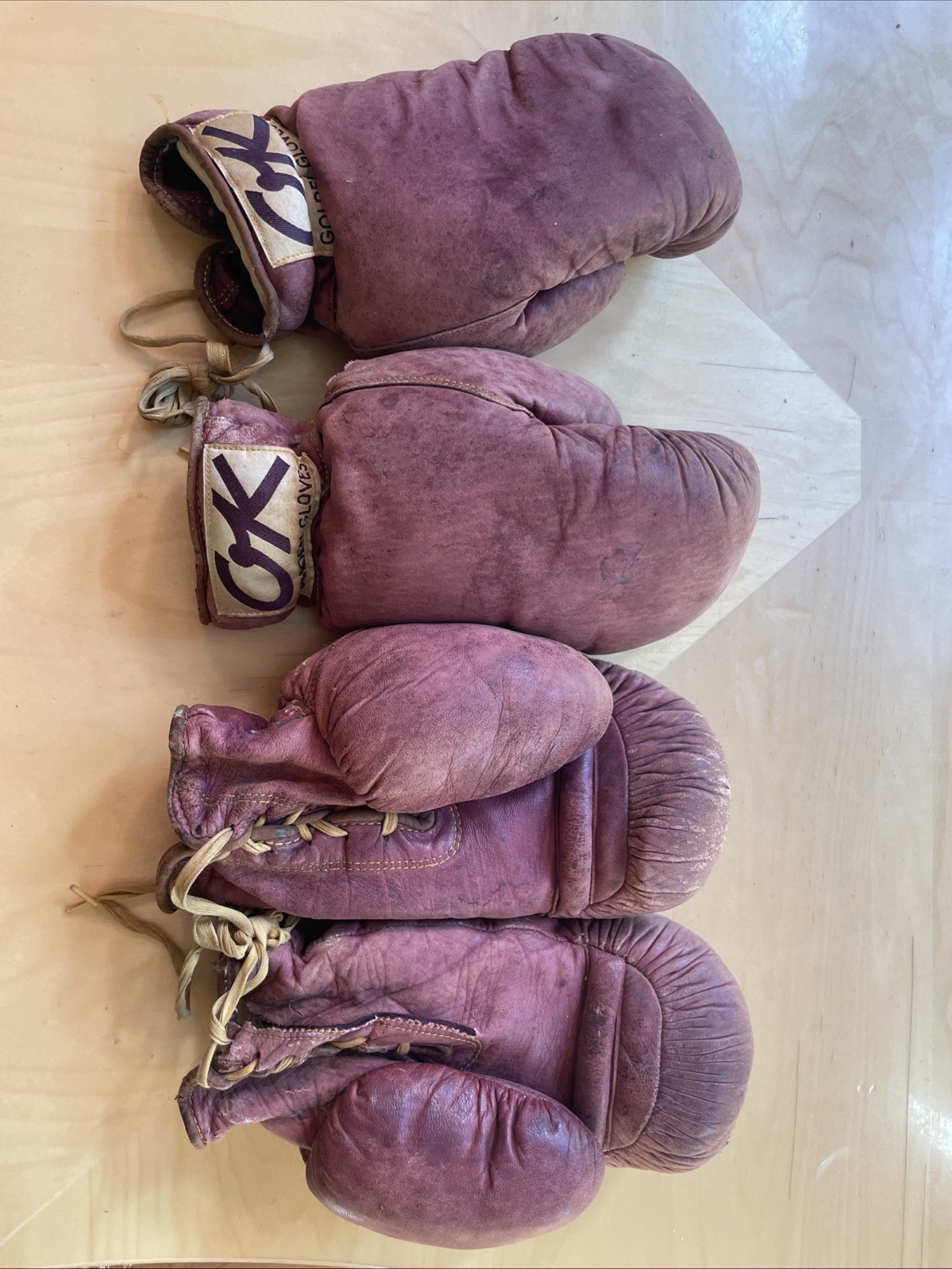 TWO PAIR Vintage Leather Boxing Gloves OK AAU Golden Gloves 8 Oz Rare Set of 2