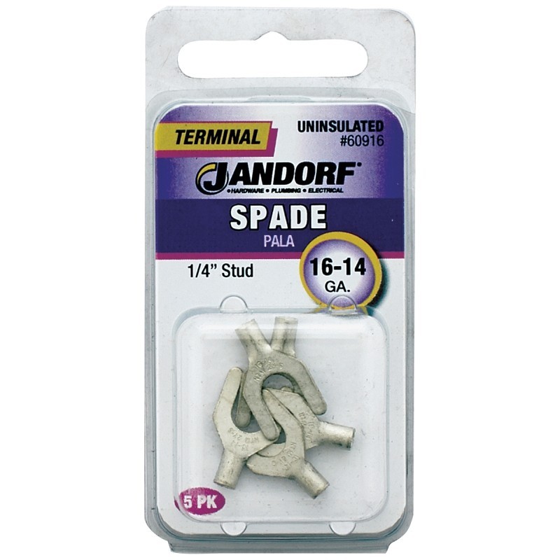 Jandorf 60916 Spade Terminal, 600 V, 16 to 14 AWG Wire, 1/4 in Stud, Copper Cont