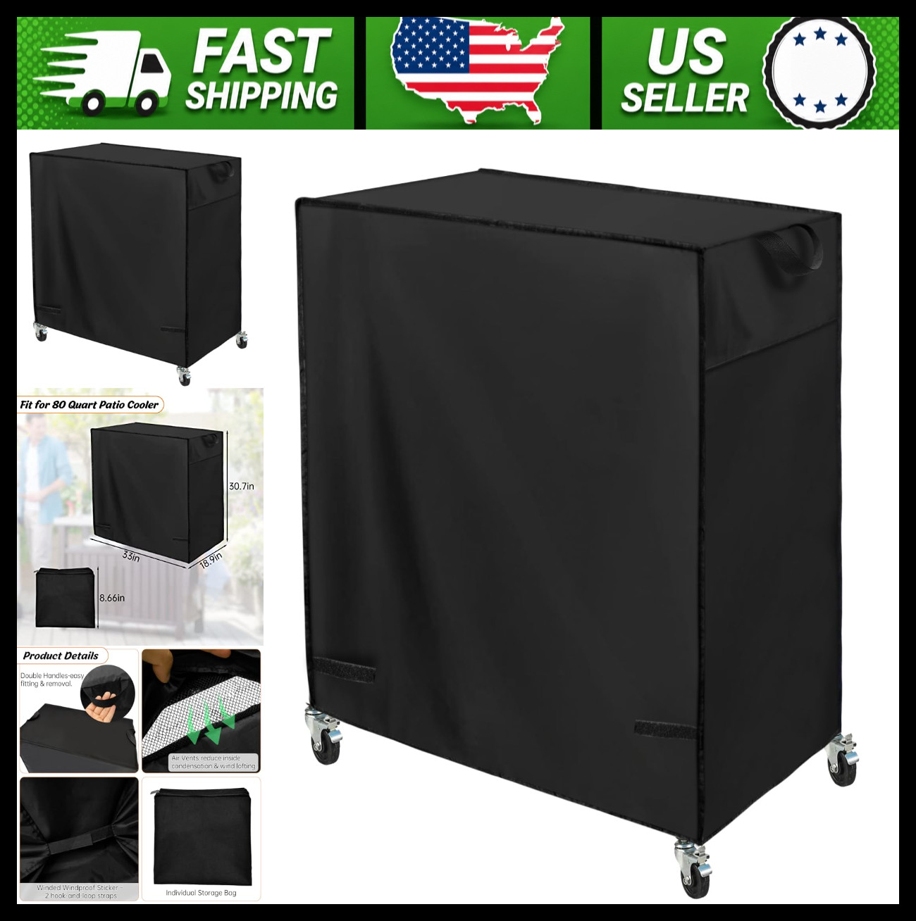 Patio Cooler Cart Cover Waterproof for 80-100 Quart Rolling Cooler