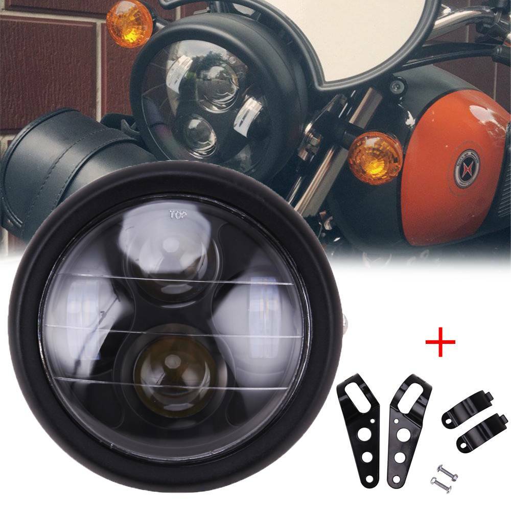 US 6.5" LED Motorcycle Headlight W/ Bracket for Harley Cafe Racer Bobber Custom