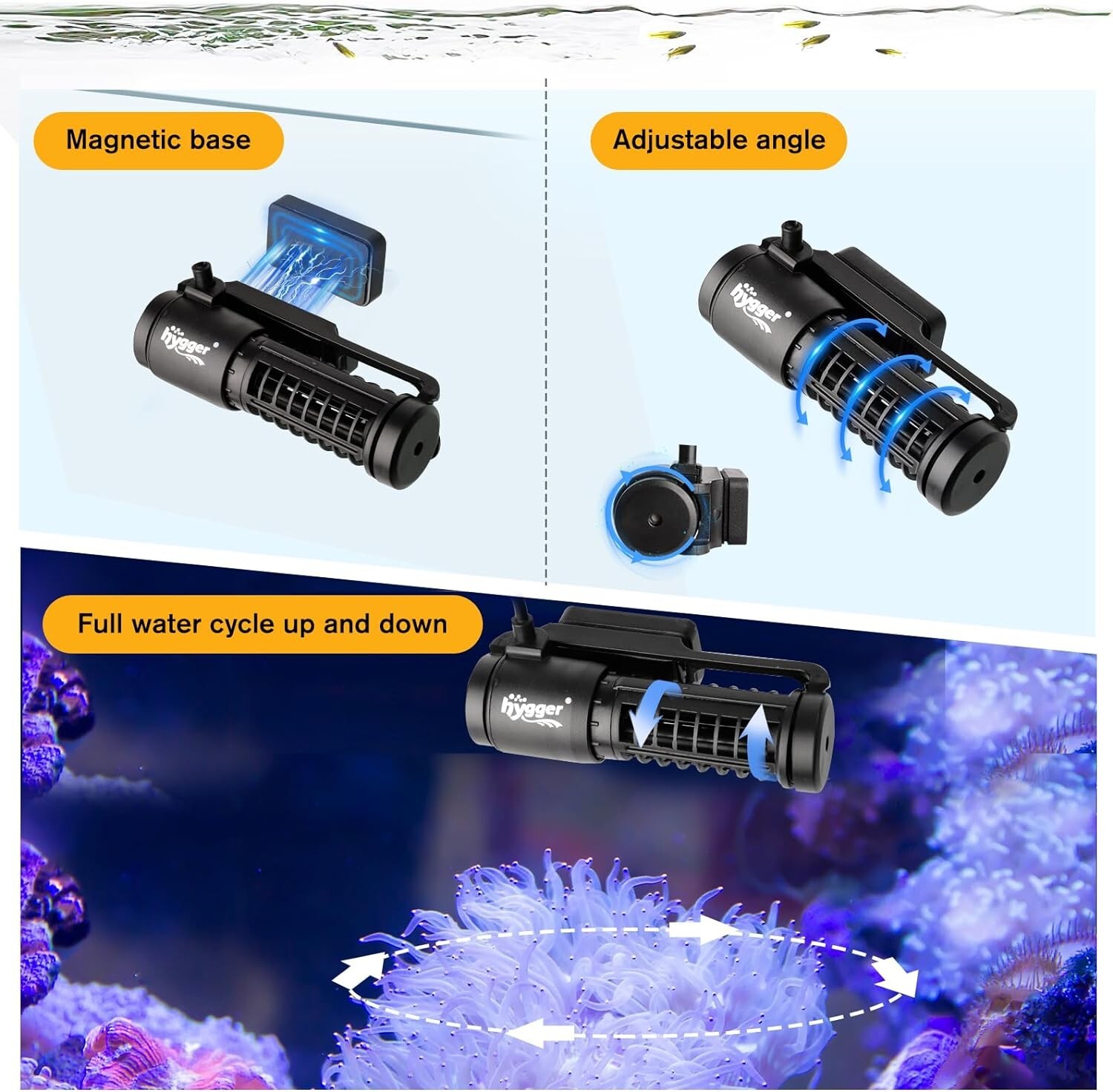 hygger Aquarium Circulation Pump Wave Maker Power Head w/ magnetic mount Suction