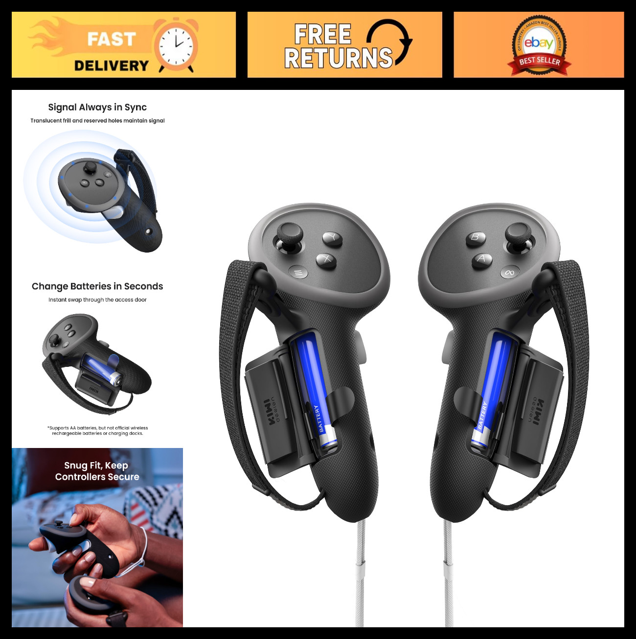 Non-Slip Controller Grips for Oculus Quest 3/3S - Upgraded Handle Covers & Batte