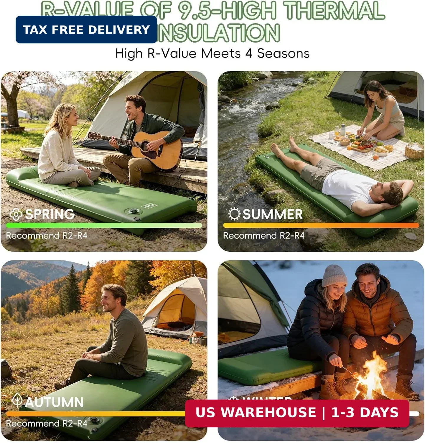 Memory Foam Camping Sleeping Pad, Foldable and Portable Self-Inflating Camping M
