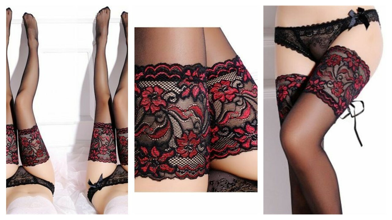 Black Thigh High Stockings Hold-ups Cuban Heel Back Seam Lace Up Wide gift