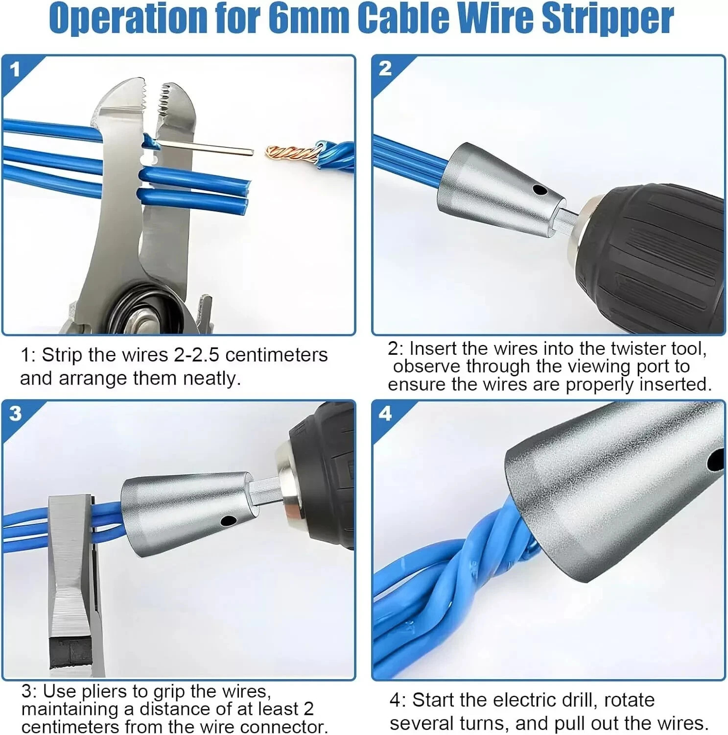 3x Wire Stripping Twisting Tool Electrical Drill Wire Stripper Cable Nut Twister