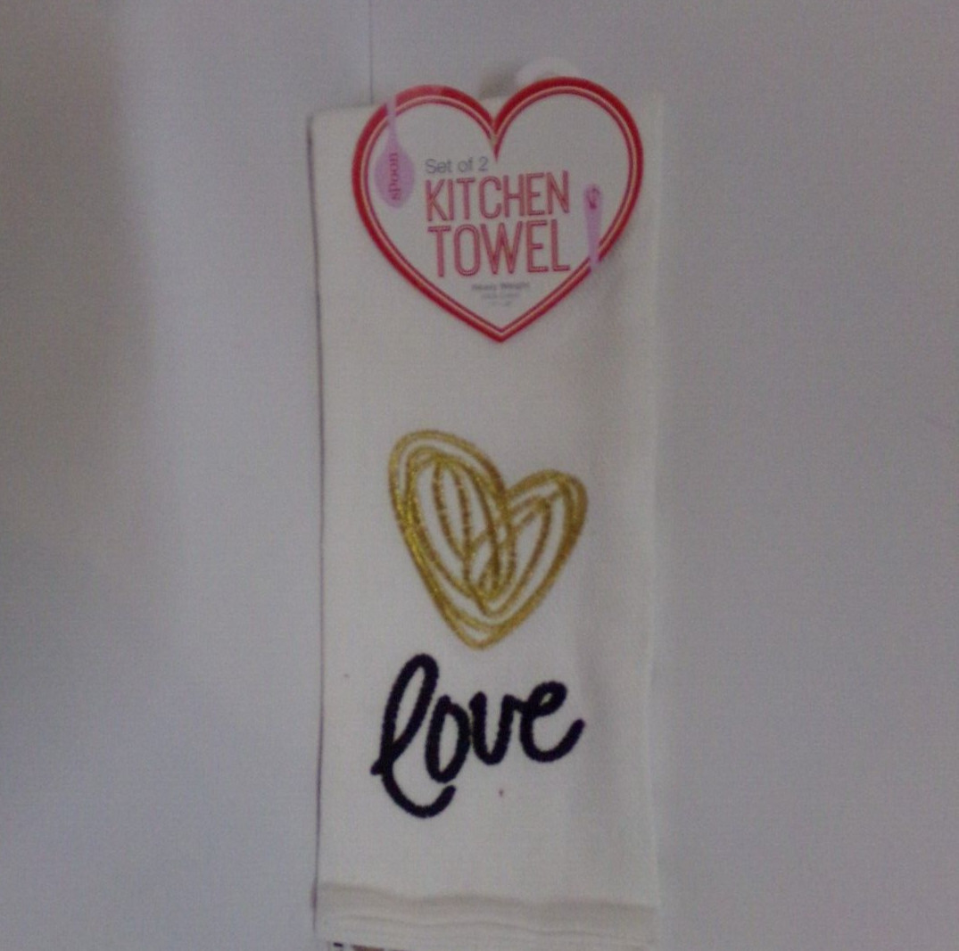 Spoon Set of 2 Kitchen Towels - Heavy Weight - 100% Cotton - 17"x28"  LOVE THEME