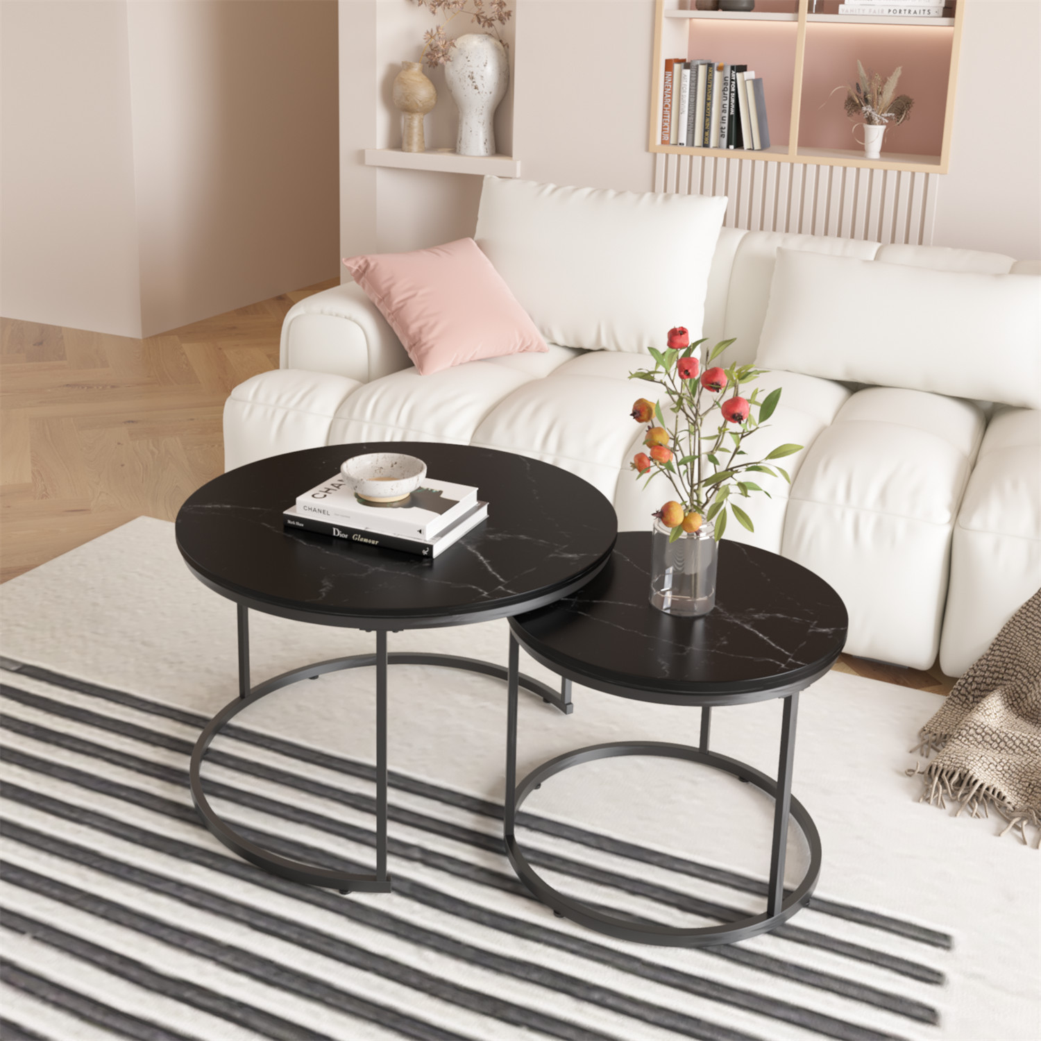 Nesting Coffee Table Center Cocktail Table Round Side Table for Living Room