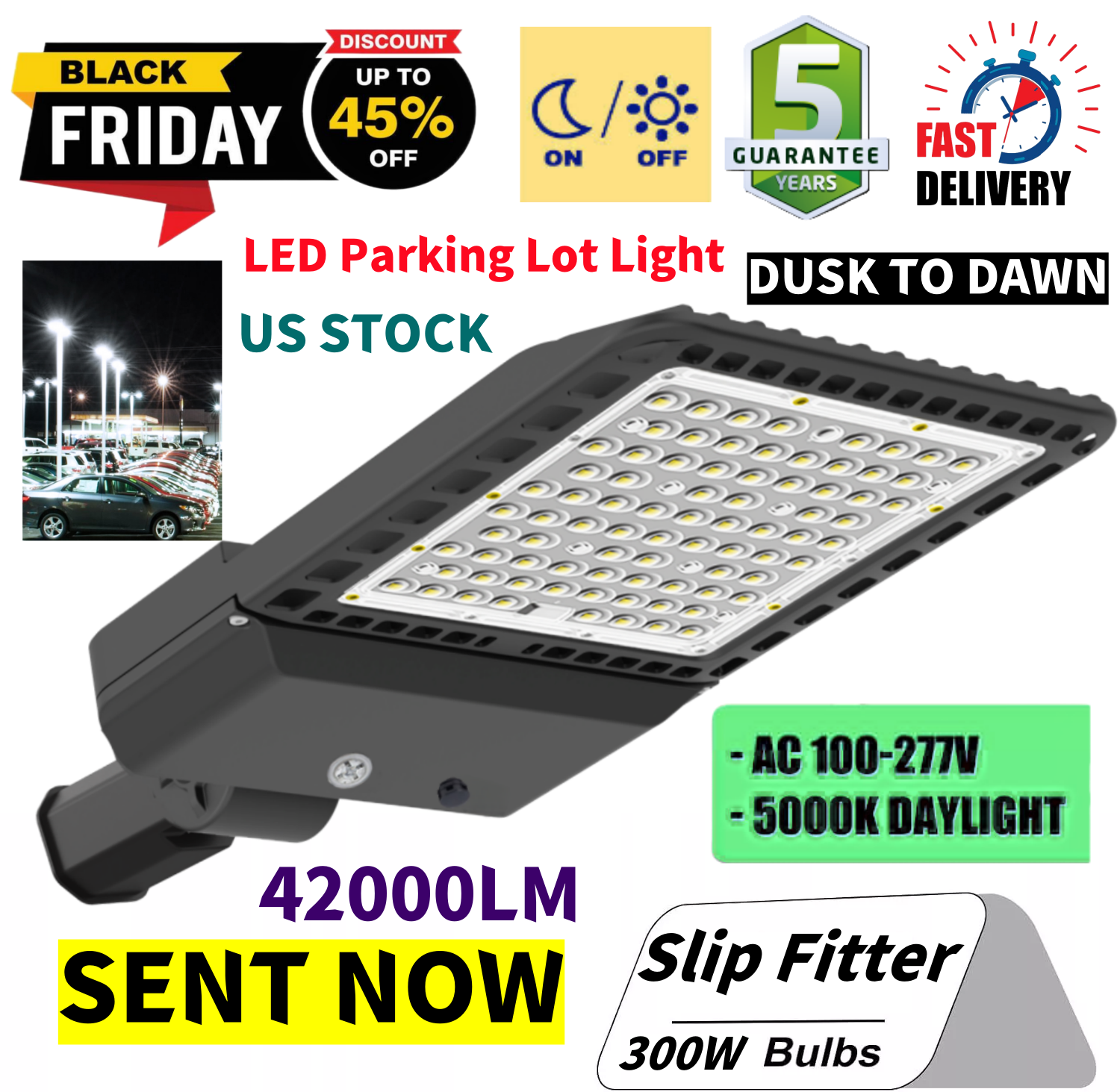 300 watt LED Shoebox Parking Lot Light Fixture Outdoor LED Lighting, 5000K White