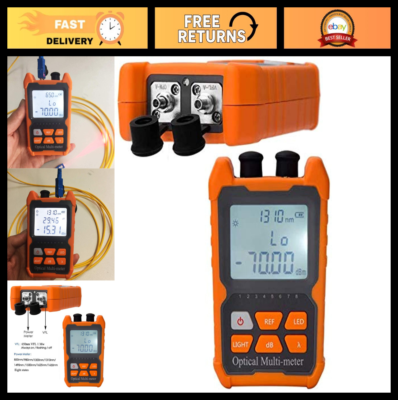 Portable Fiber Optic Cable Tester - Optical Power Meter, VFL & RJ45 Functions