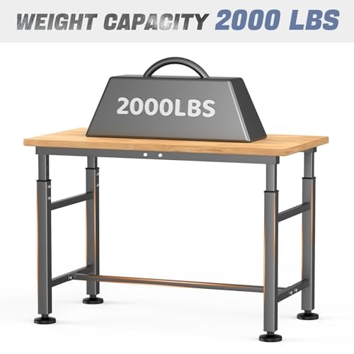 WALMANN Adjustable Workbench 47.75x23.25 Rubber Wood 2000lbs