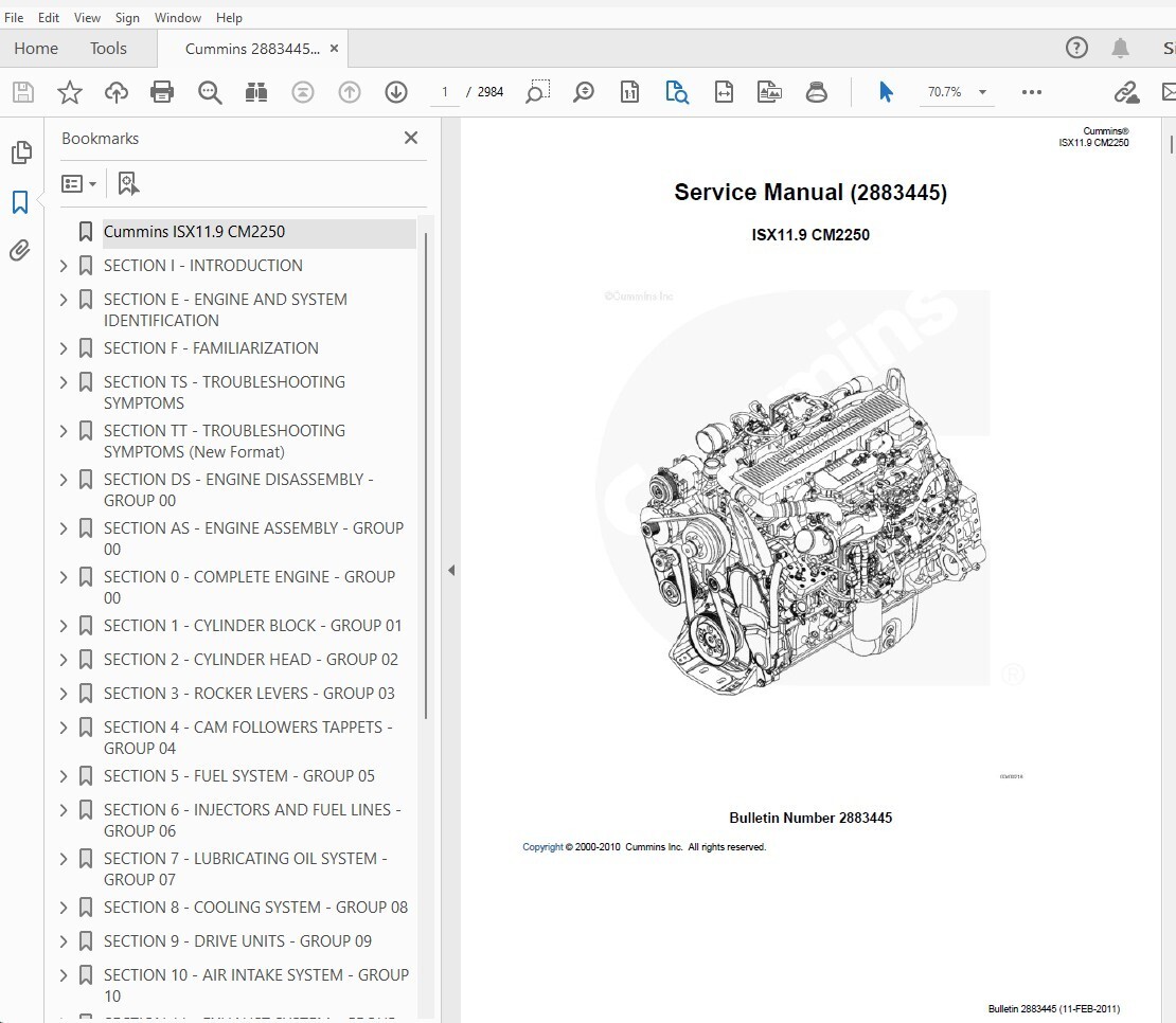 Cummins Signature ISX 11.9 2883445 CM2250 Engine Service Repair Manual PDF CD