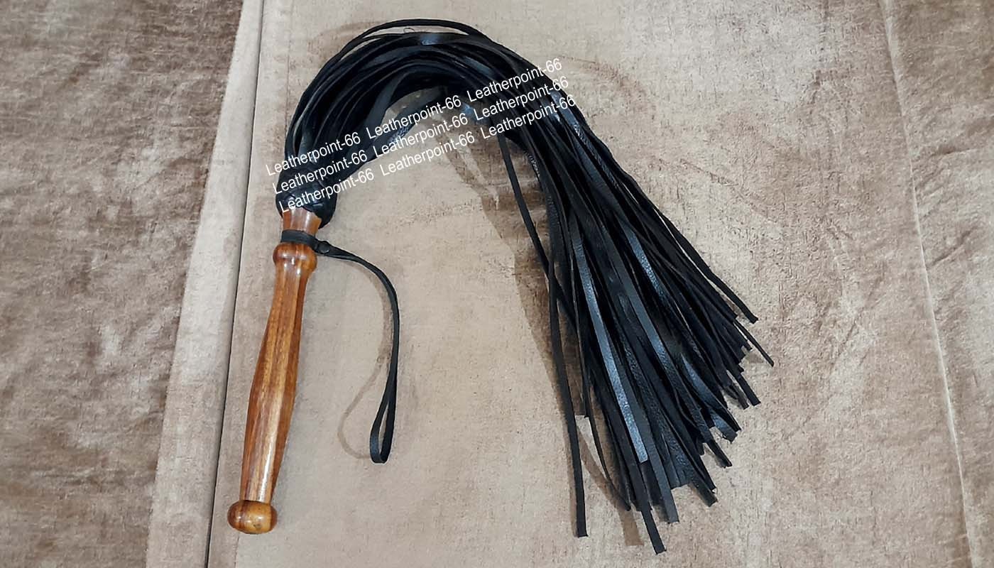 Leather BDSM Flogger With 50 Tails Heavy Fetish Spanking Whip With Wooden Handle