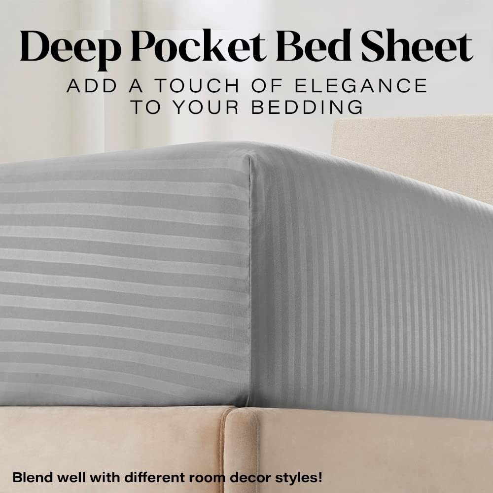 Queen Sheet Set - 4-Piece Striped Queen Size Bed Sheets - Soft & Cooling Deep...