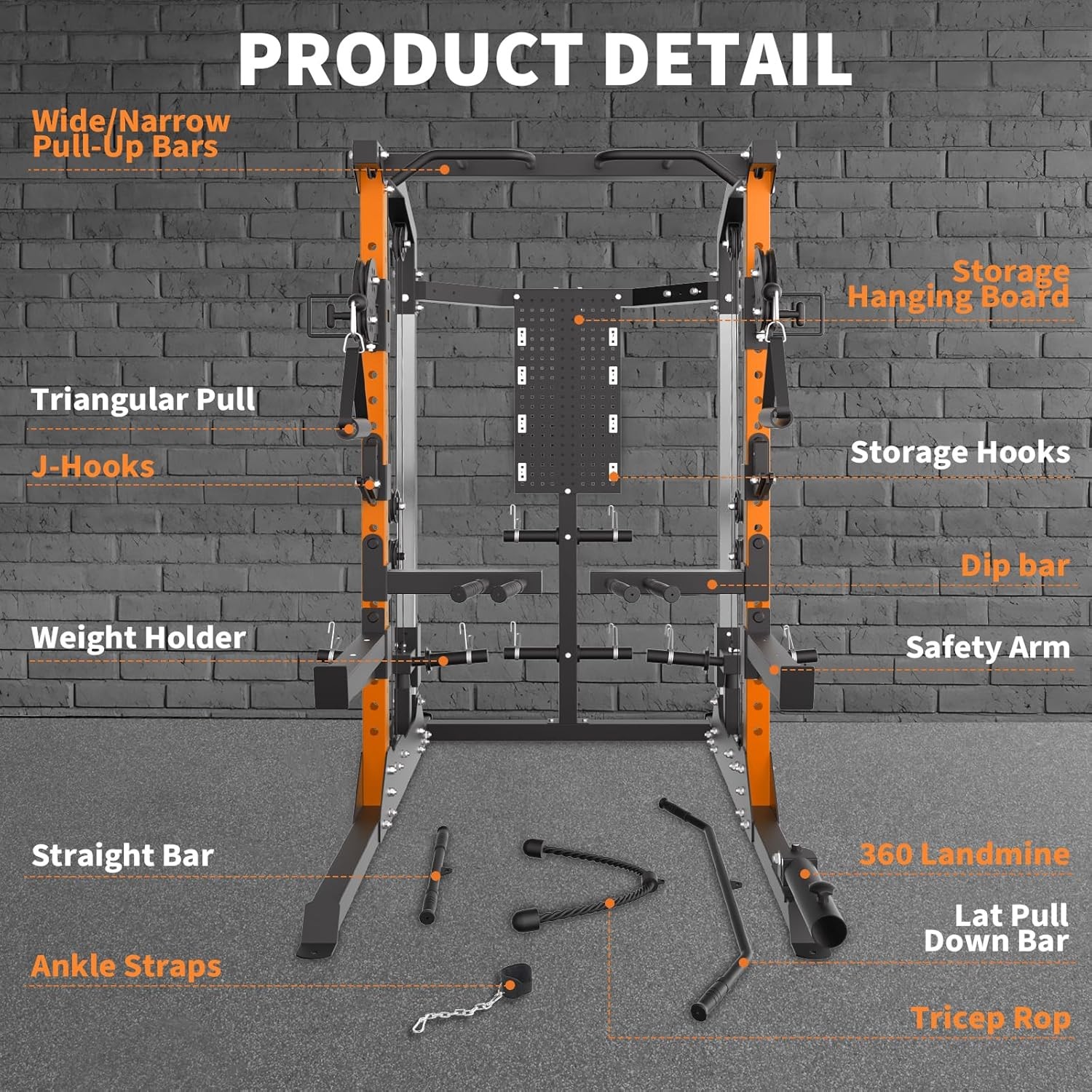Power Rack with LAT Pulldown Dual Pulley System Squat Cage Home Gym 2000 lbs