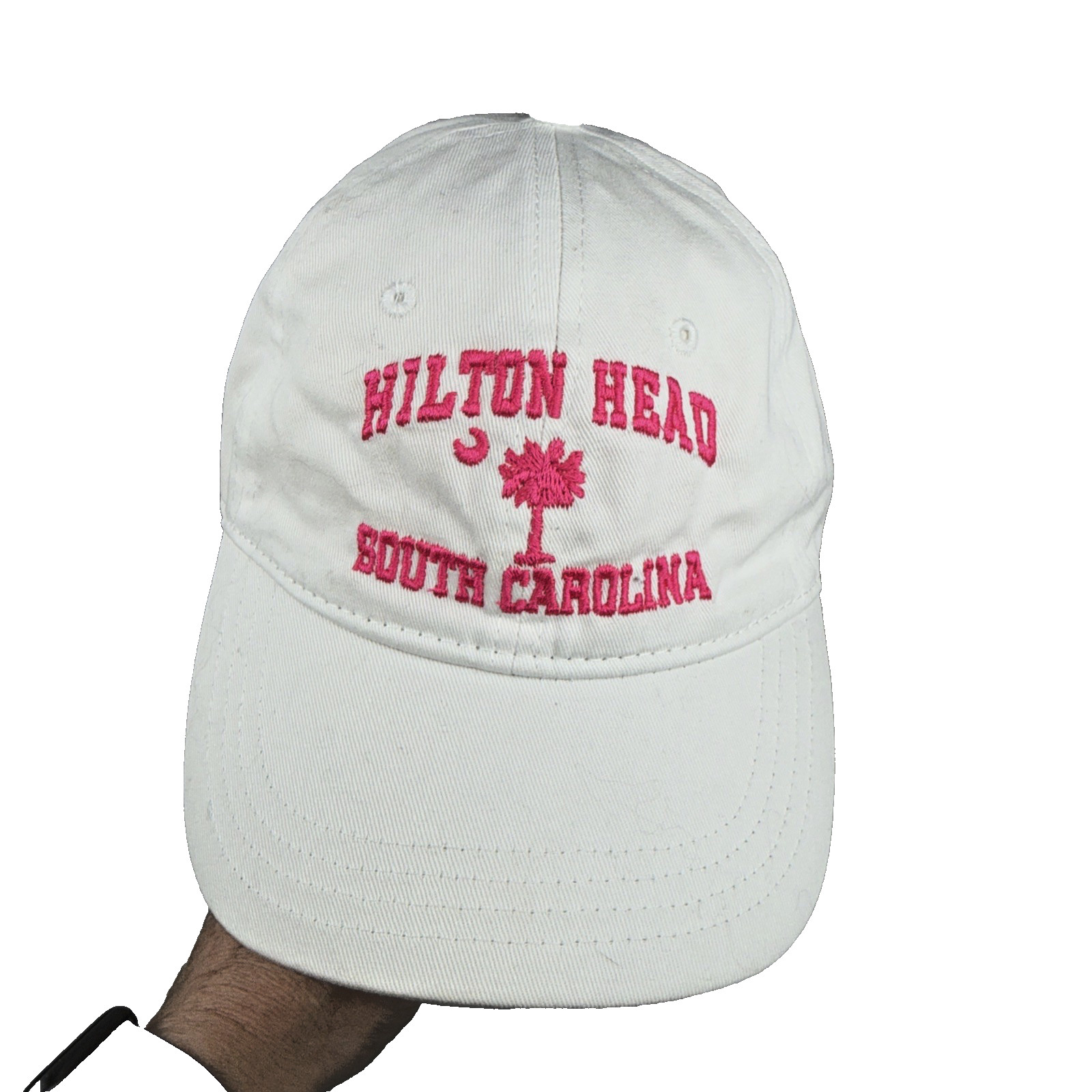Hilton Head South Carolina w Palm and Moon Brite Pink onWhite Cotton Strap buckl