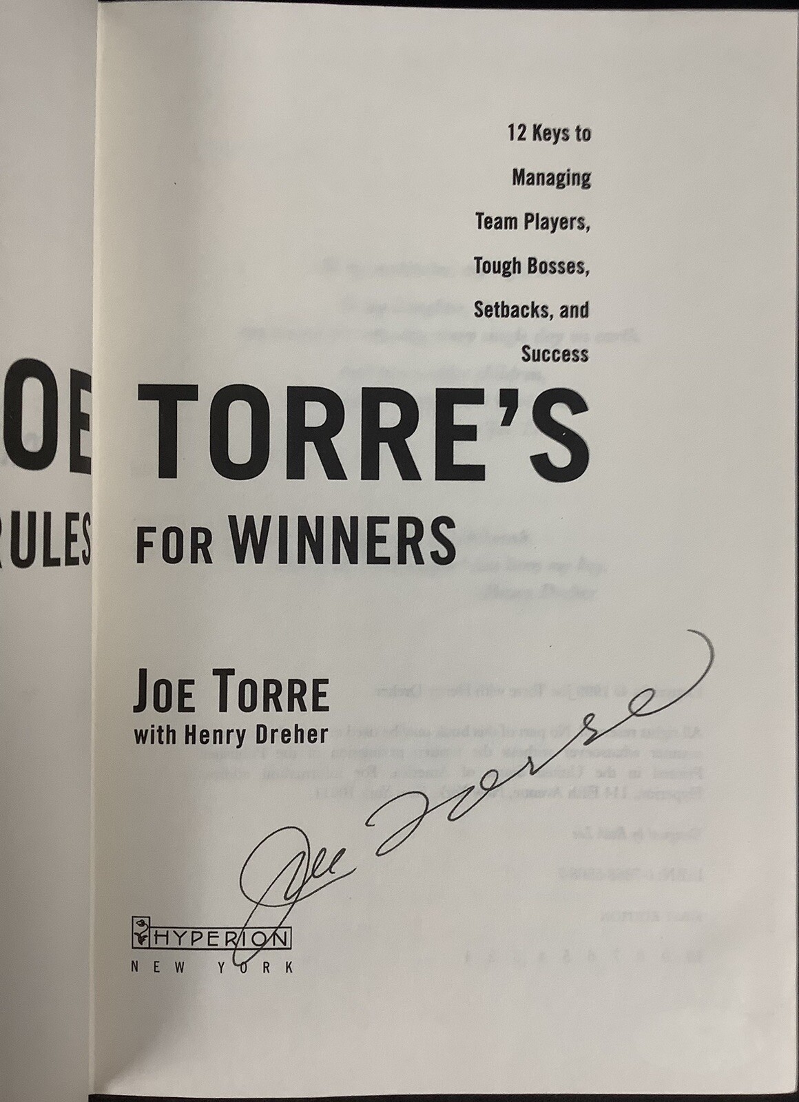 Joe Torre Signed Book Ground Rules For Winners HCB Yankees Autograph JSA