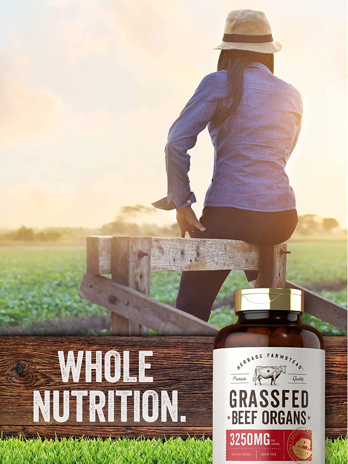 Grassfed Beef Organs Capsules 3250mg | 200 Count | by Herbage Farmstead