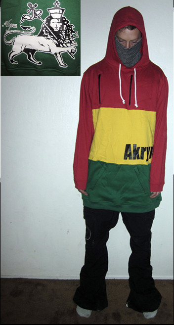 Akrynm Tall "Hot box" Hoodie XLT - Red/Yellow/Green Ski / Snowboard Hoodie