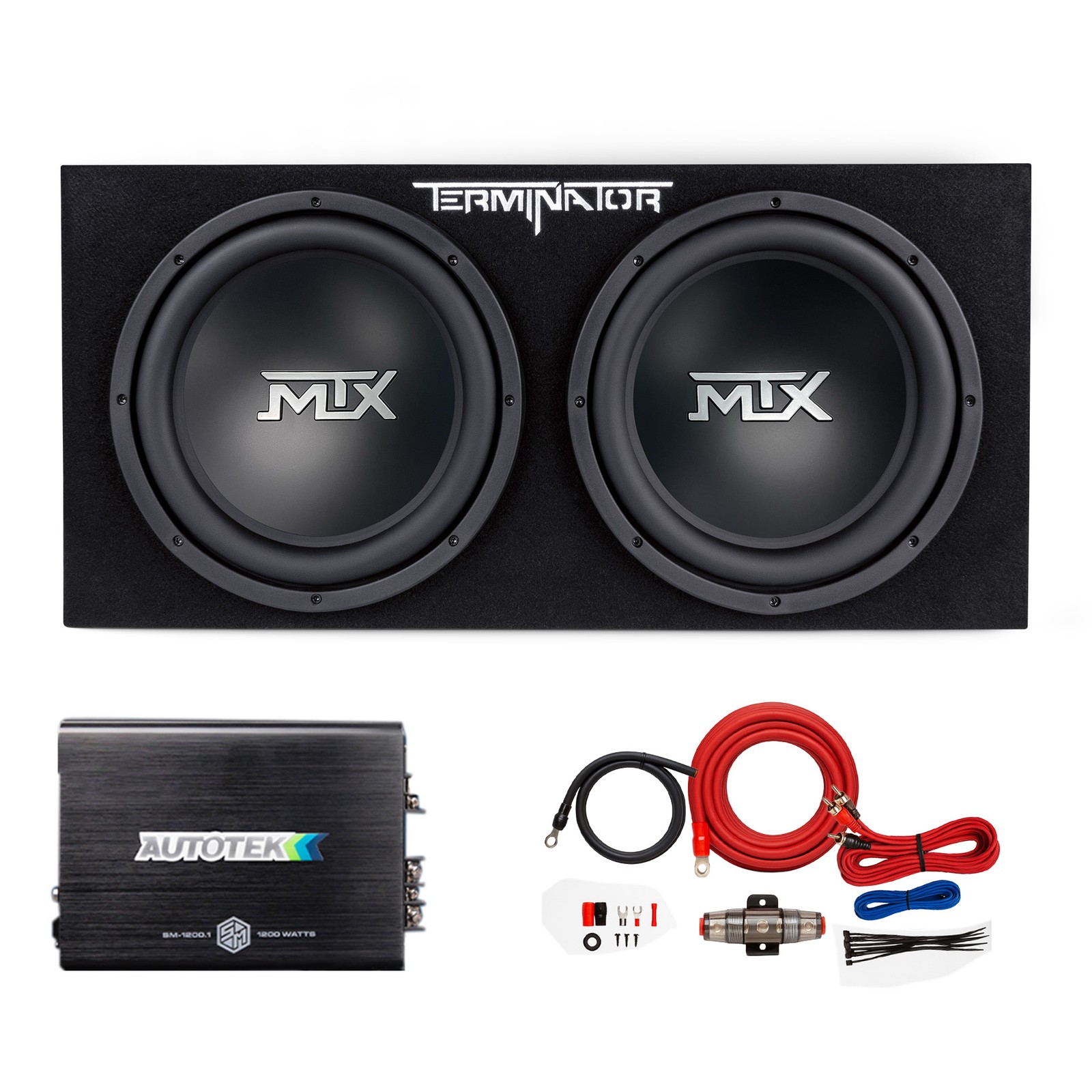 MTX Dual Loaded Subwoofer Enclosure with Amplifier and Wiring Kit for Cars