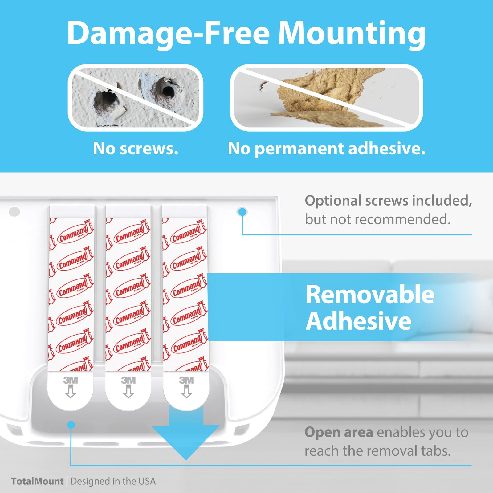 TotalMount Drop-Free Remote Holder – Removable Adhesive Strips – White