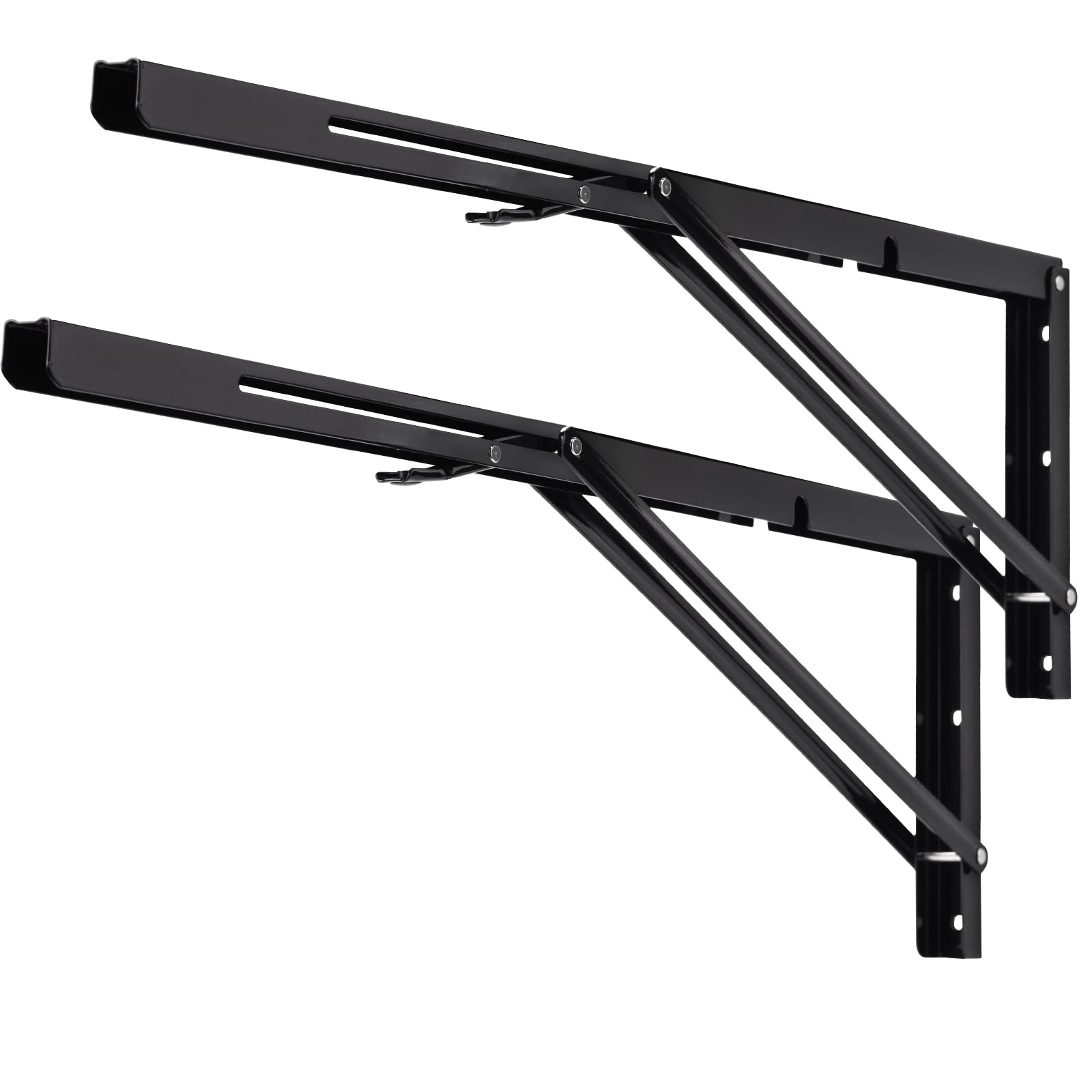 YUMORE 24 Inch Folding Shelf Bracket, Heavy Duty L Bracket, Black, 2 Pack