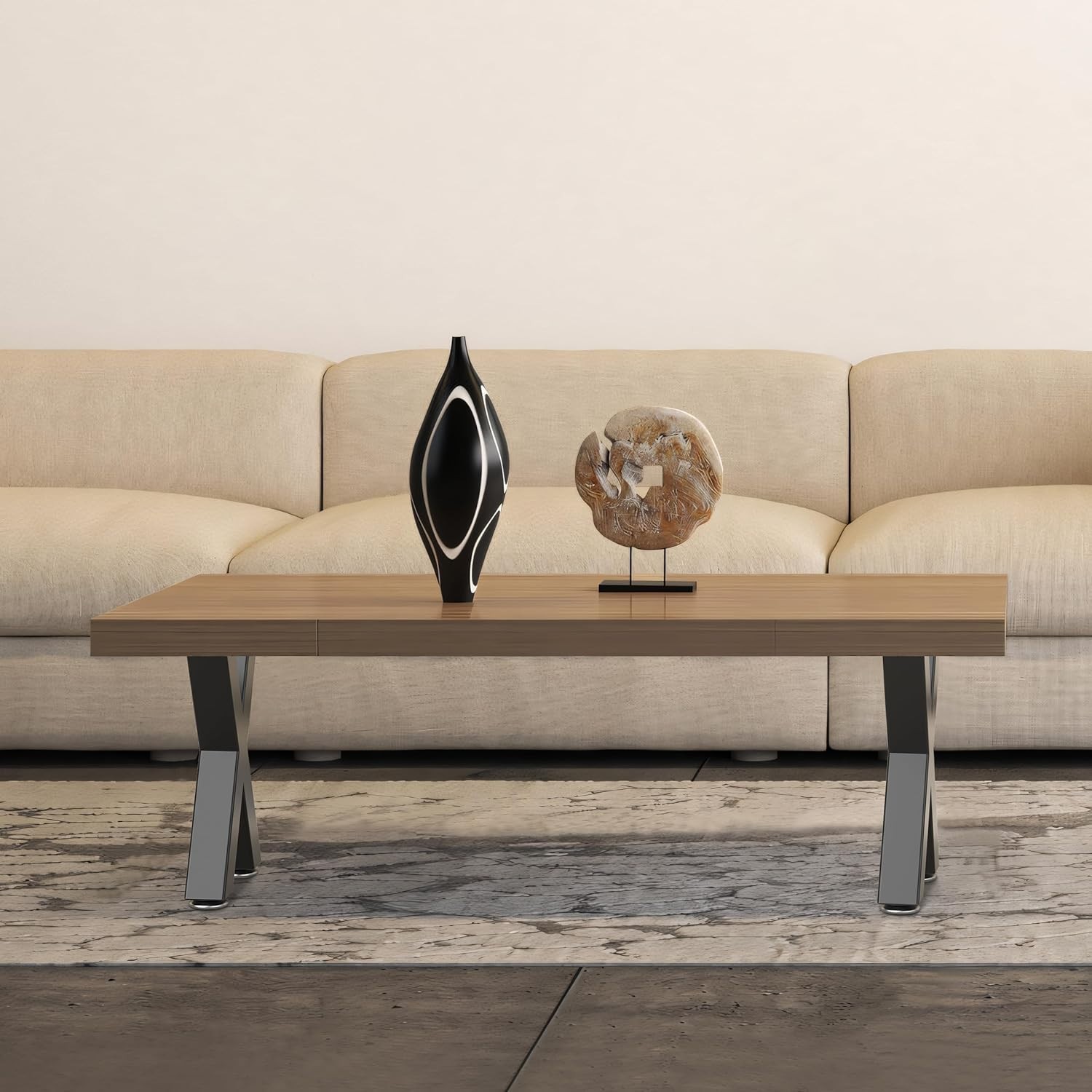 16" Metal Coffee Table Legs, Diamond Shape Bench Legs, Heavy Duty Desk Legs, Bla