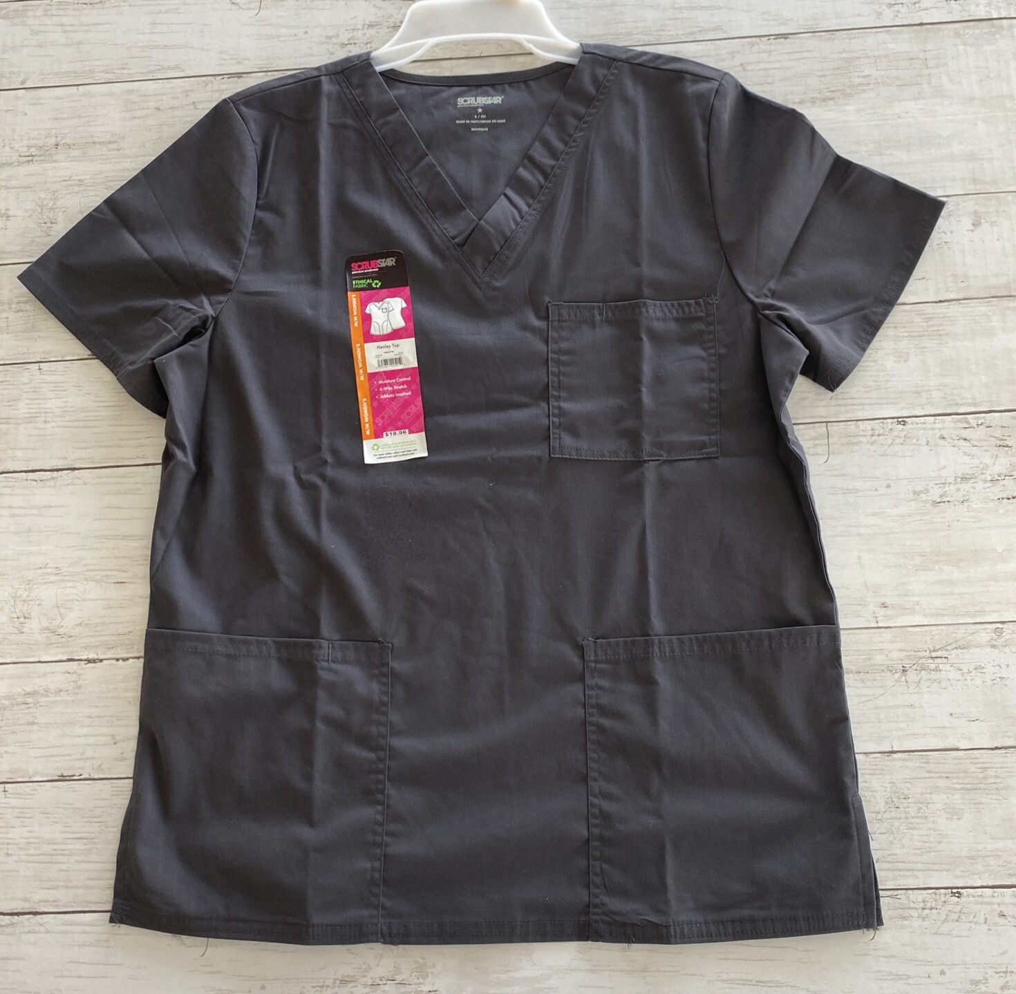 Scrub Star Women's Henley Top Black Moisture Control 4-Way Stretch Small NWT