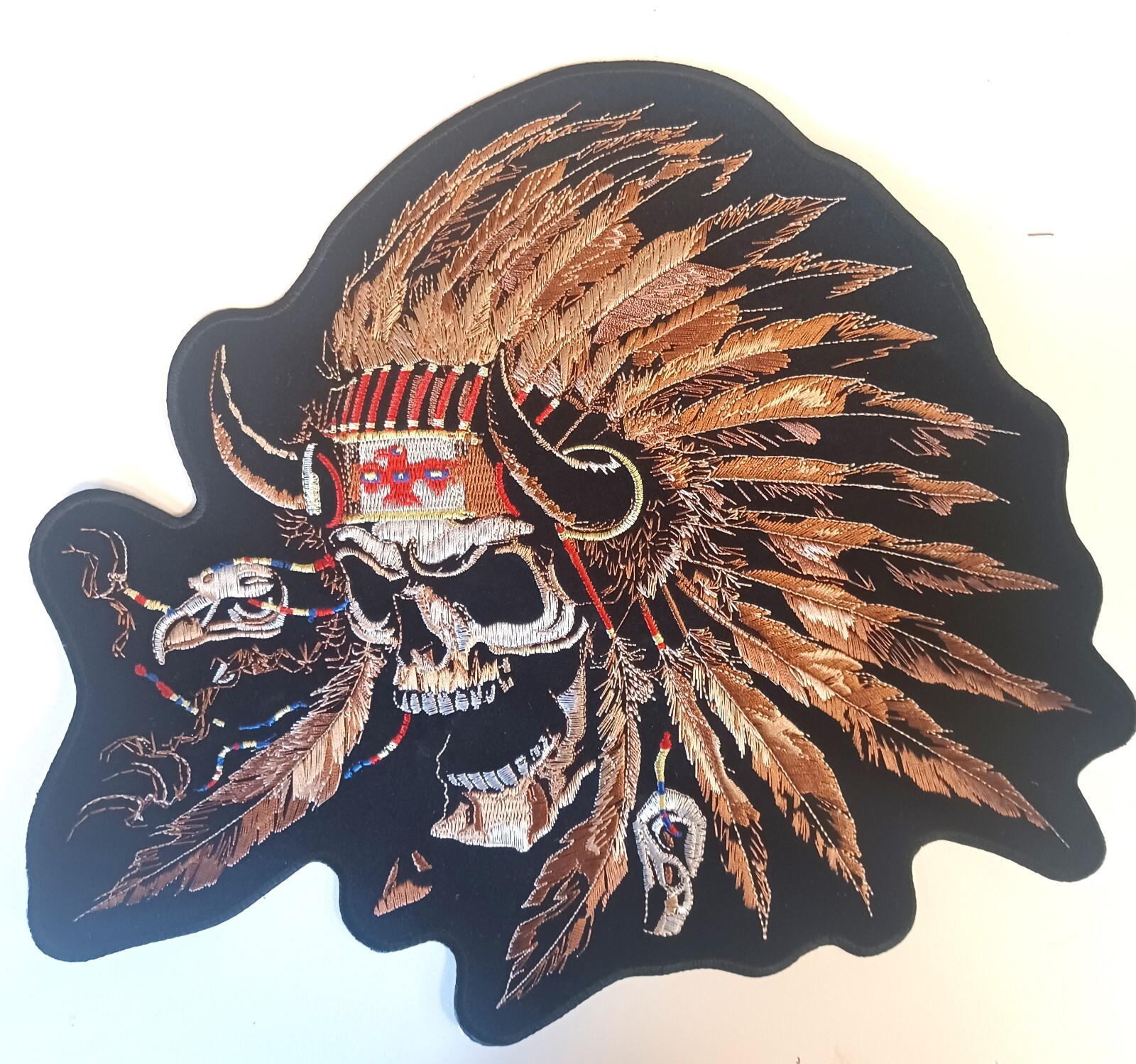 BIKER INDIAN SKULL JACKET VEST BACK PATCH [12.0 X 10.75 INCH -IRON ON SEW ON]