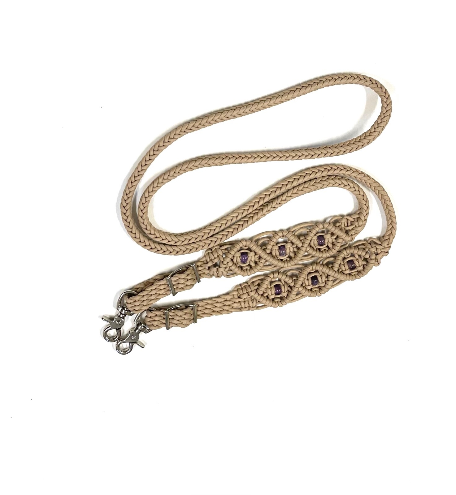 braided roping rein with genuine amethyst beads
