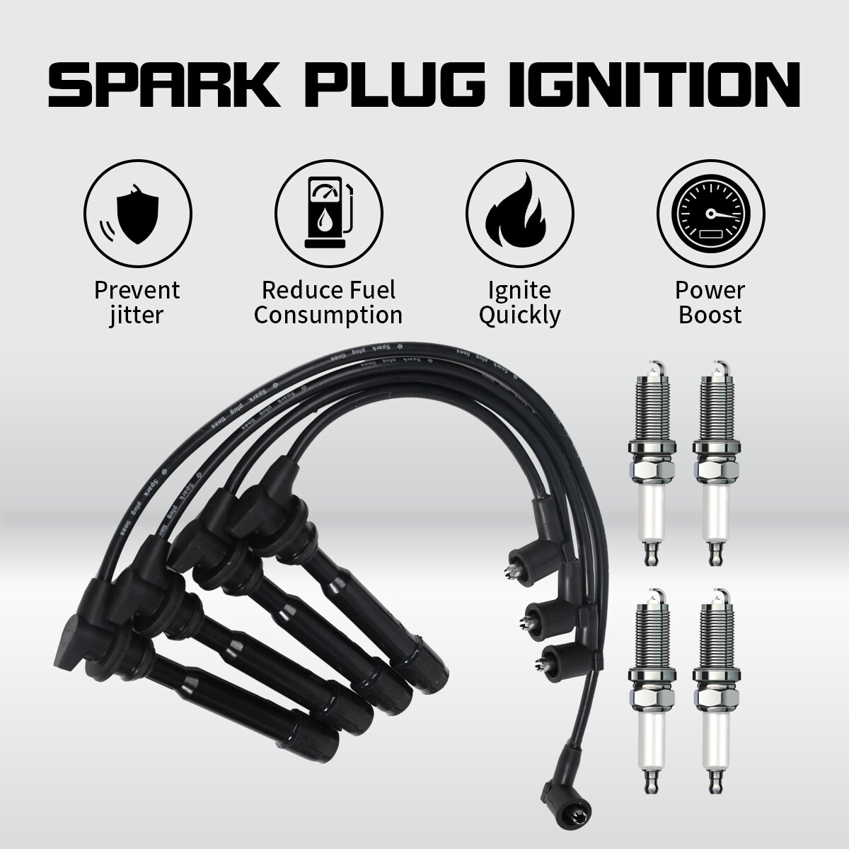 4 Spark Plug +4 Ignition Wire For Hyundai Elantra Tiburon Kia Spectra Soul L4 2L