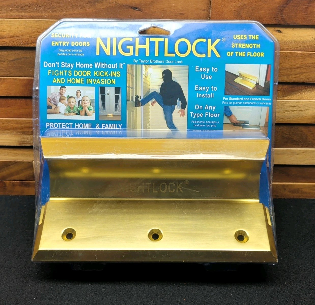 Door Barricade NIGHTLOCK Home Security Lock Brass Gold Finish NEW & SEALED
