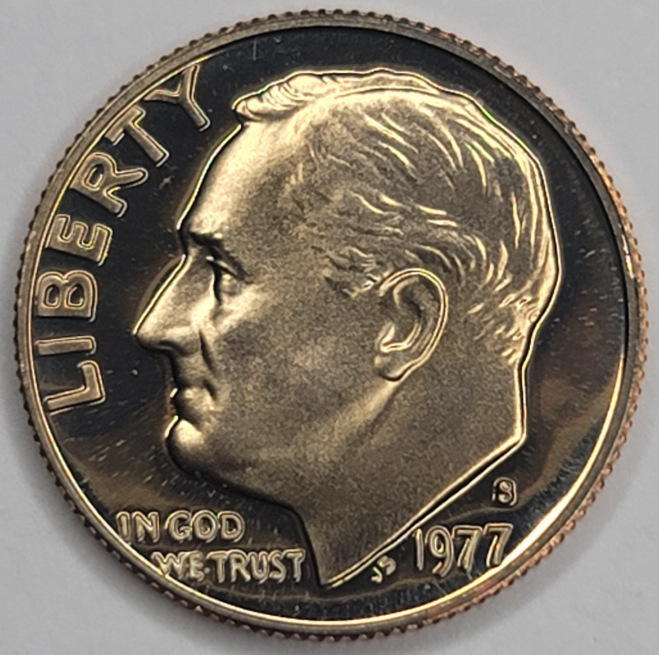1977 S Gem Proof Cameo Roosevelt Dime - Lightly Toned