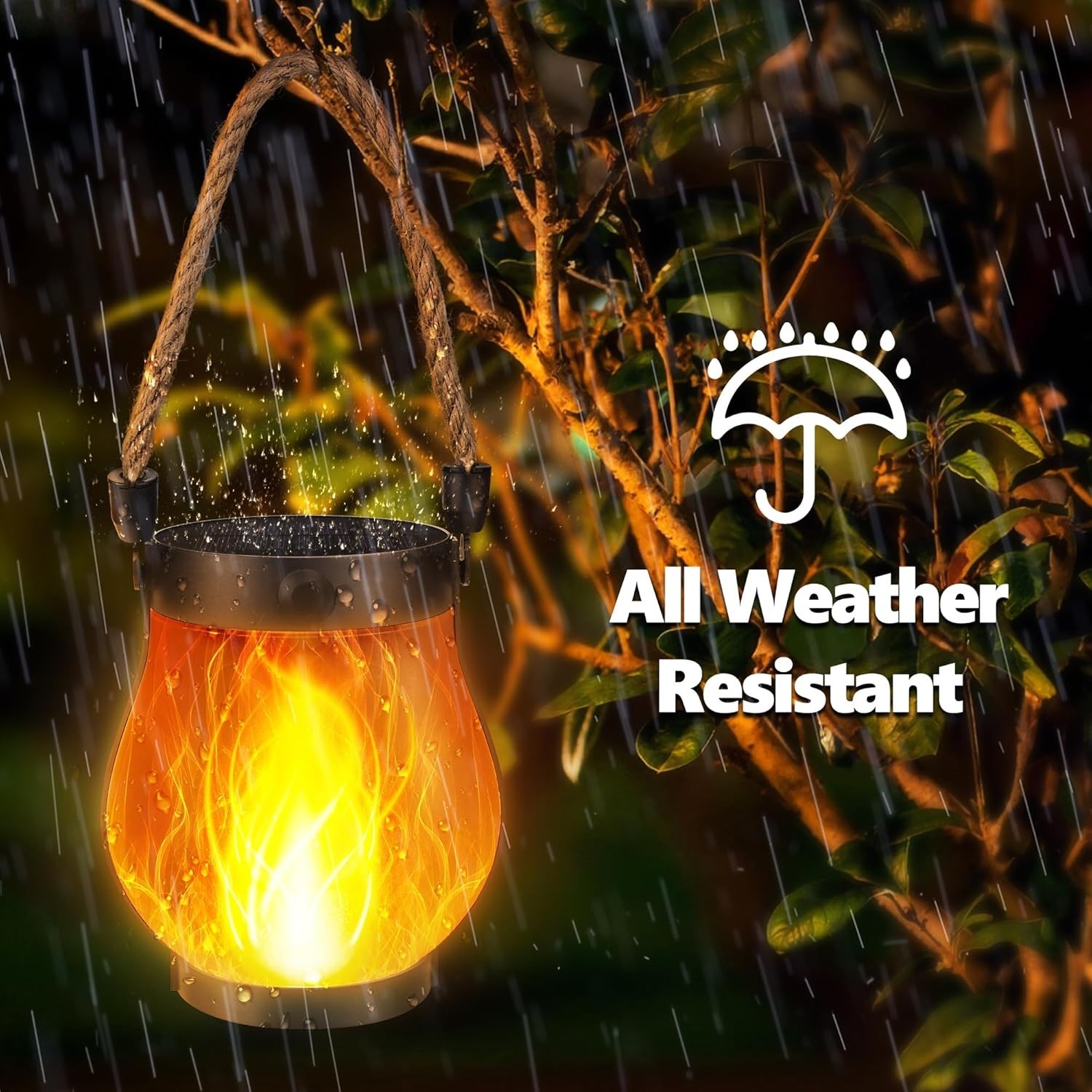 Solar Lanterns Outdoor Waterproof - 2 Pack Hanging Solar Flame Lights with Du...