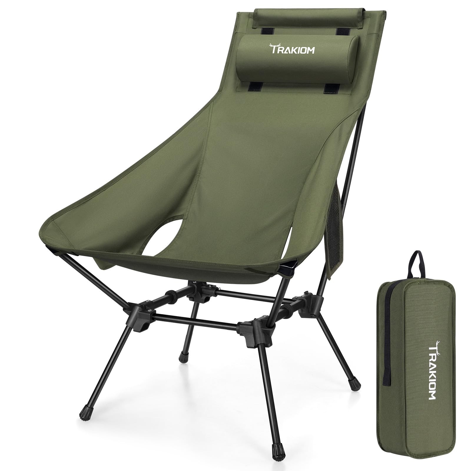 High Back Portable Compact Camping Chair, Lightweight Green Folding Chair wit...