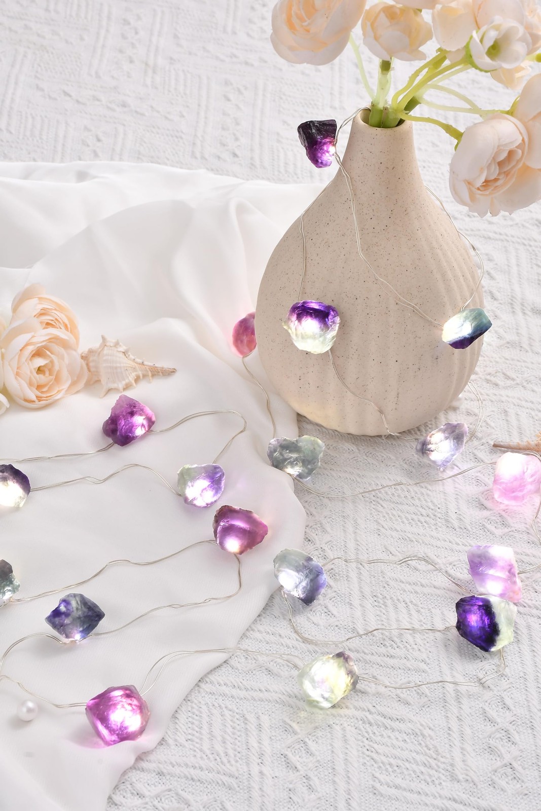 Nature Colorful Fluorite Crystal String Lights 6.5 FT 20 LED Powered by AA Ba...