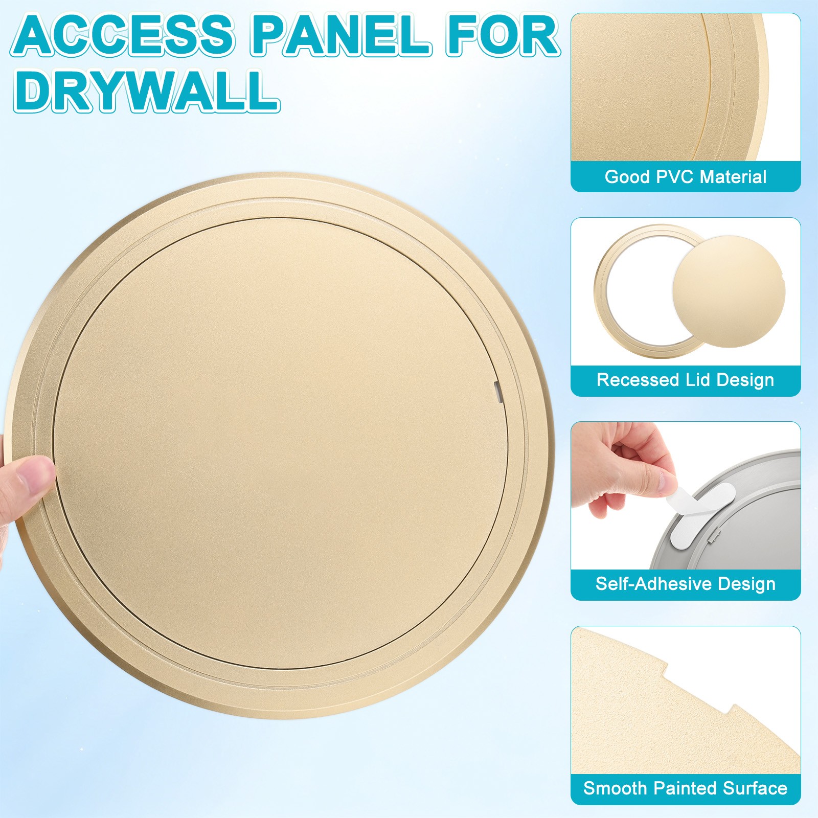 2-Pack Access Panel for Drywall, 8x8 Inch Round Plastic Removable [Gold Tone]