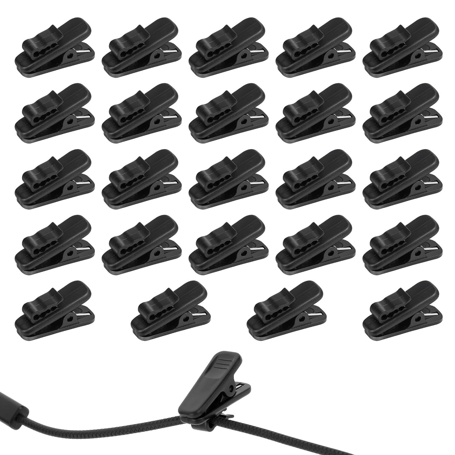 Lightweight Black Earphone Wire Clips - 24 pcs for Headphone Cable Control