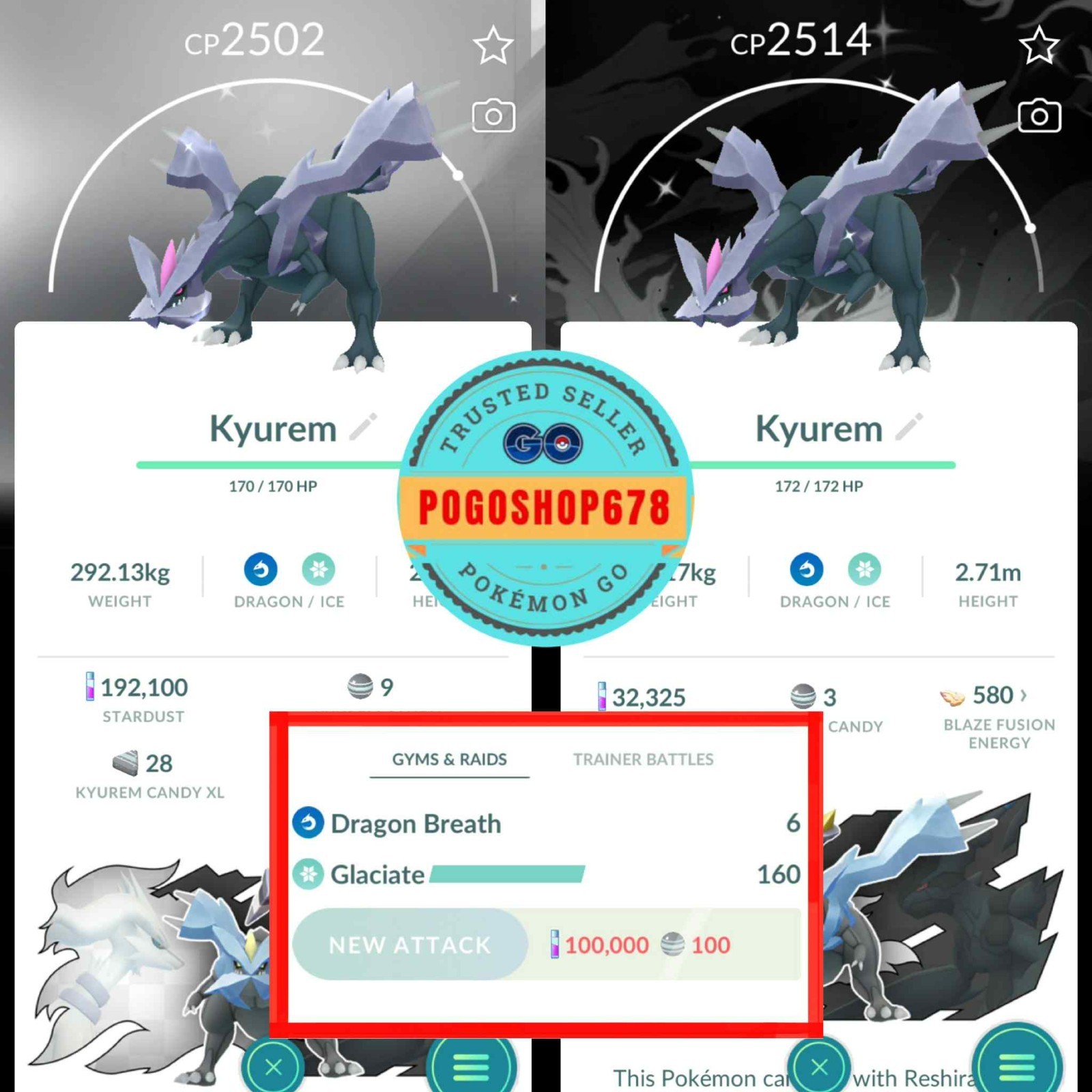 Pokémon Go - Shiny Kyurem (Background White-Black)-Legacy Glaciate -TRADE or PTC