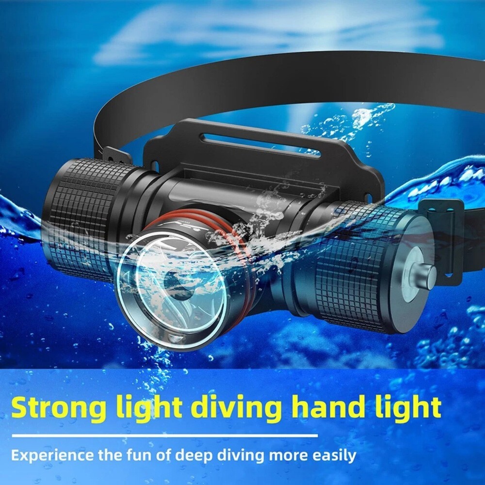 Diving lamp headlamp 1500 lumens brightness adjustable IPX8 for night diving