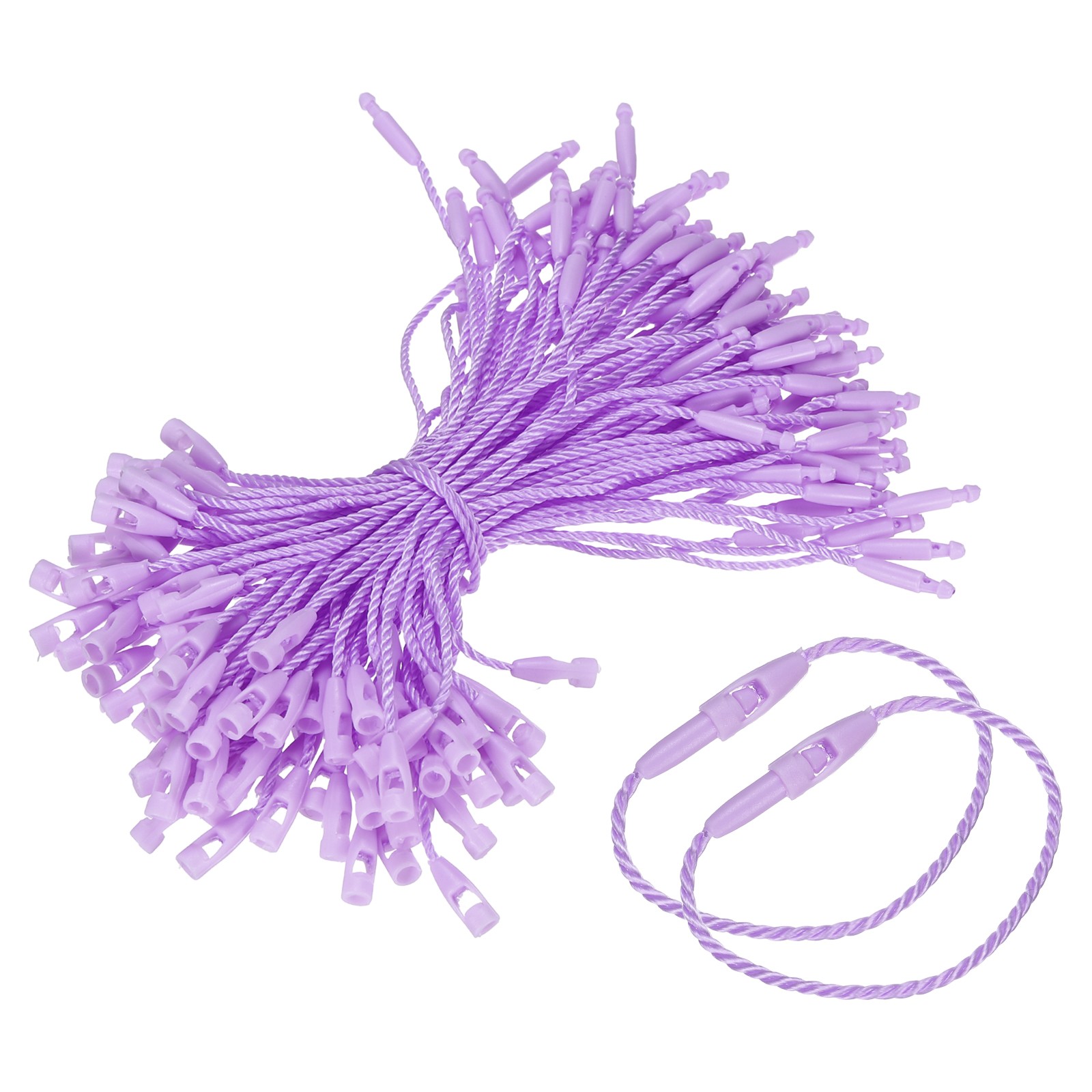 100 Pcs Polyester Hang Tag String 4" Snap Lock Pins Loop Fastener, Purple